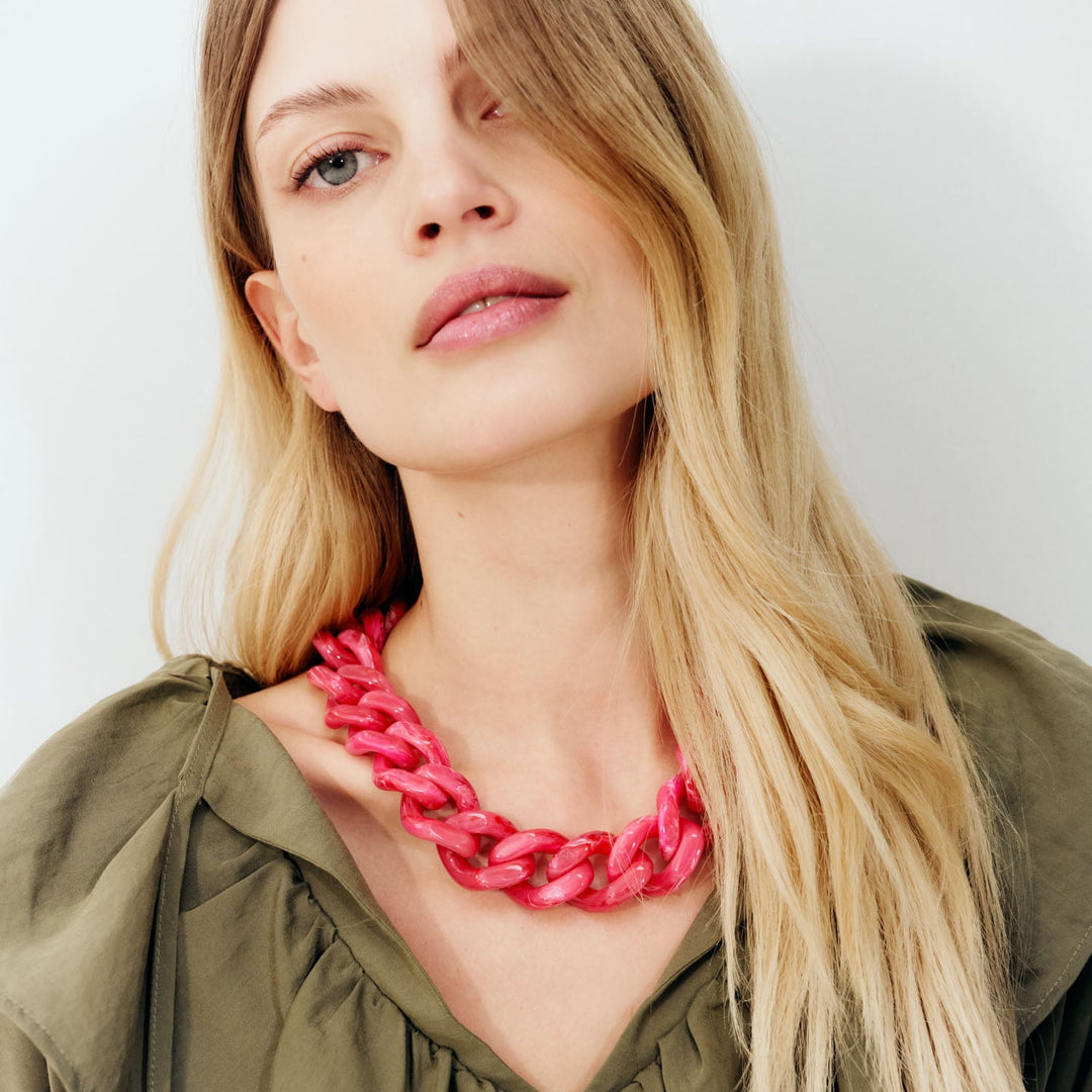 Vanessa Baroni Kette Flat Chain, raspberry marble, vergoldet