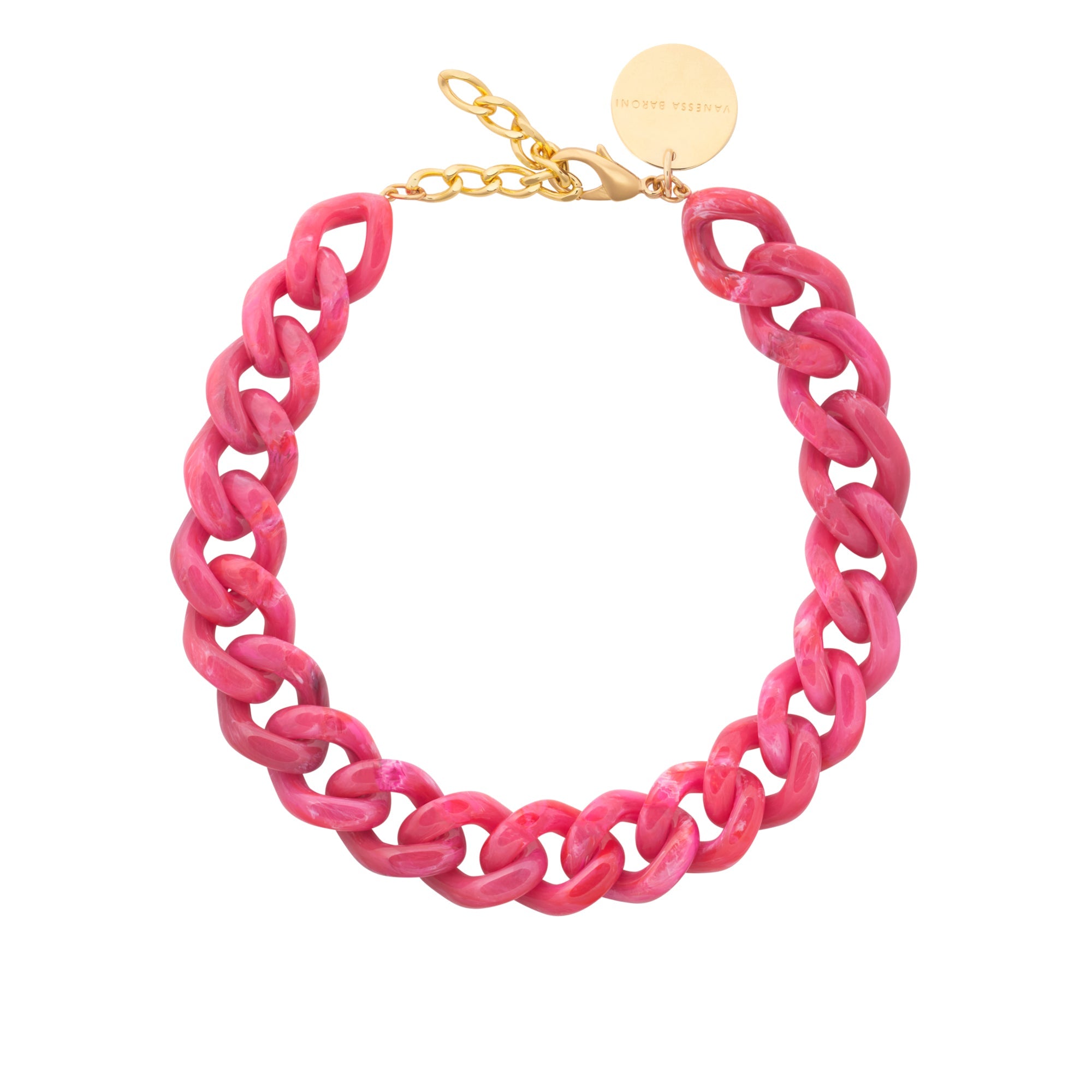 Vanessa Baroni Kette Flat Chain, raspberry marble, vergoldet