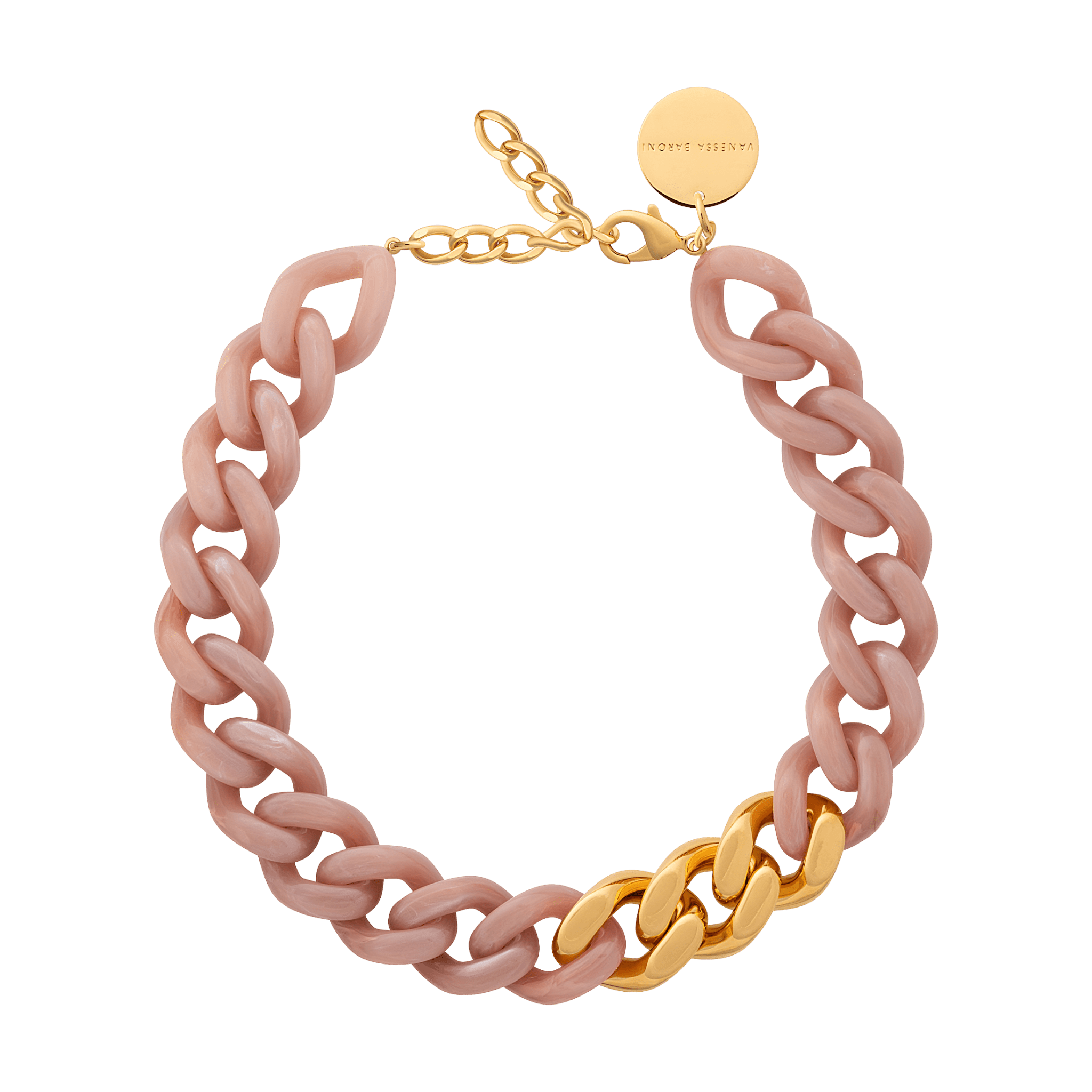Vanessa Baroni Kette Flat Chain with gold, blush marble, vergoldet
