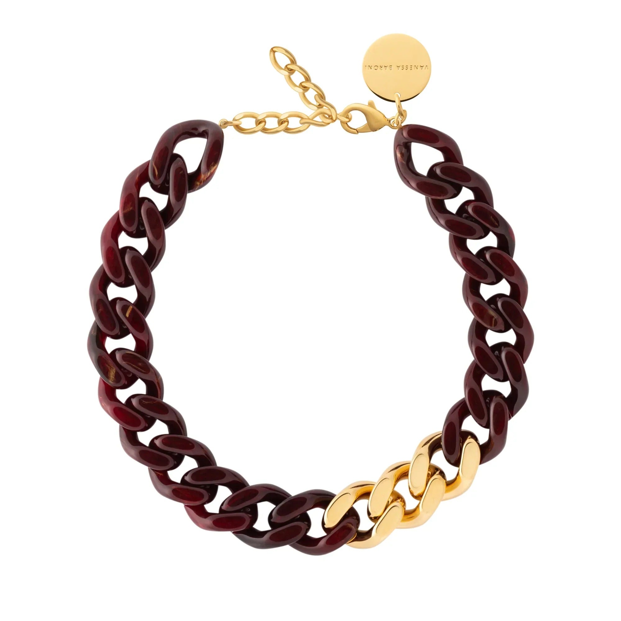 Vanessa Baroni Kette Flat Chain with gold, bordeaux marble, vergoldet