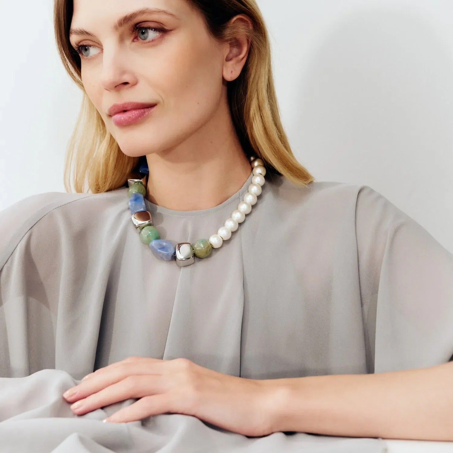 Vanessa Baroni Kette Formentera blue, versilbert