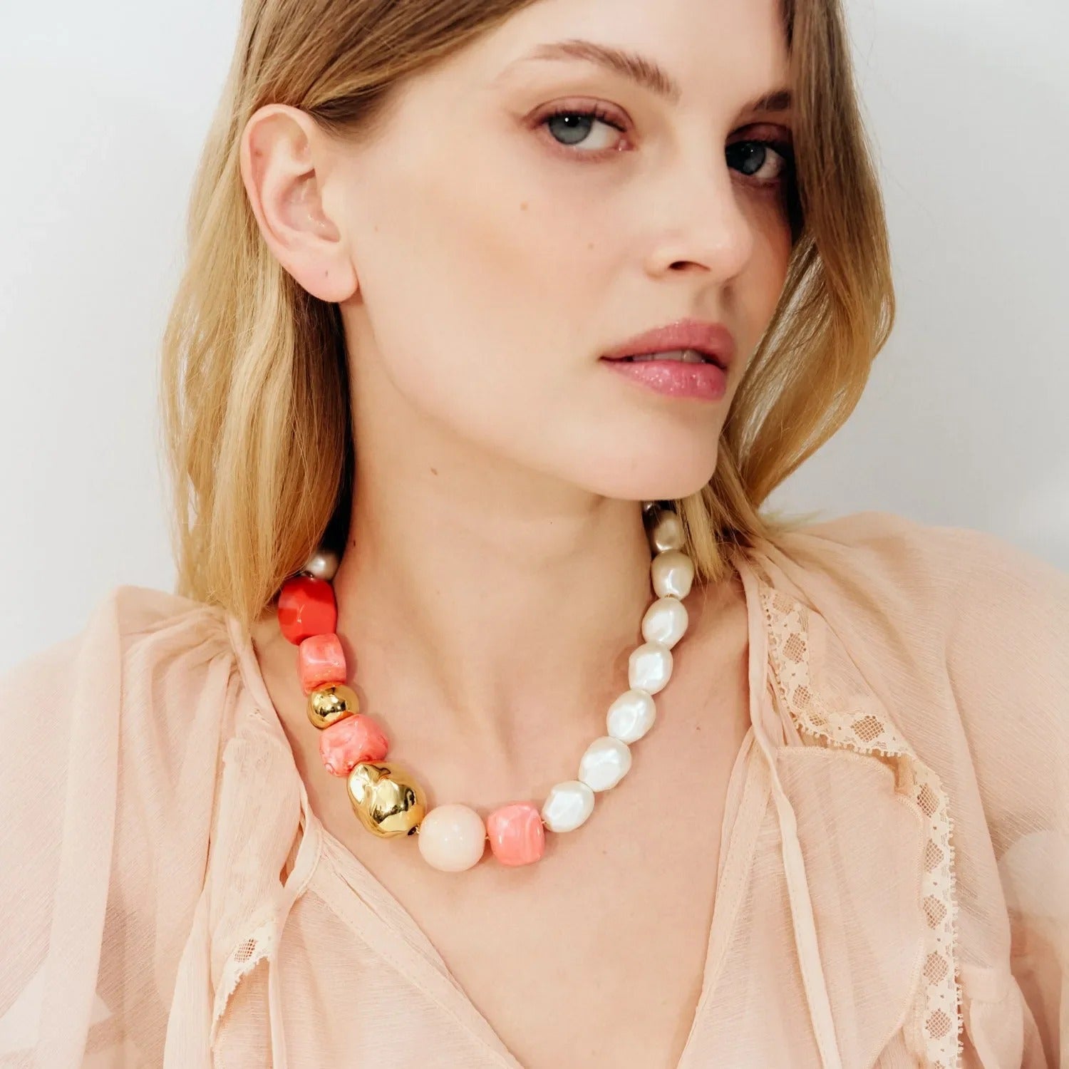 Vanessa Baroni Kette Ibiza peach, vergoldet