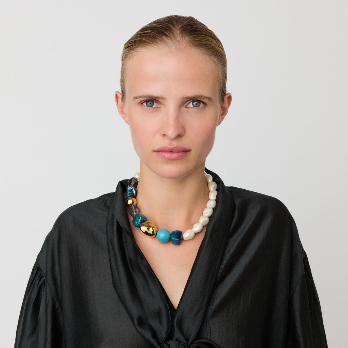 Vanessa Baroni Kette Ibiza, teal marble, vergoldet