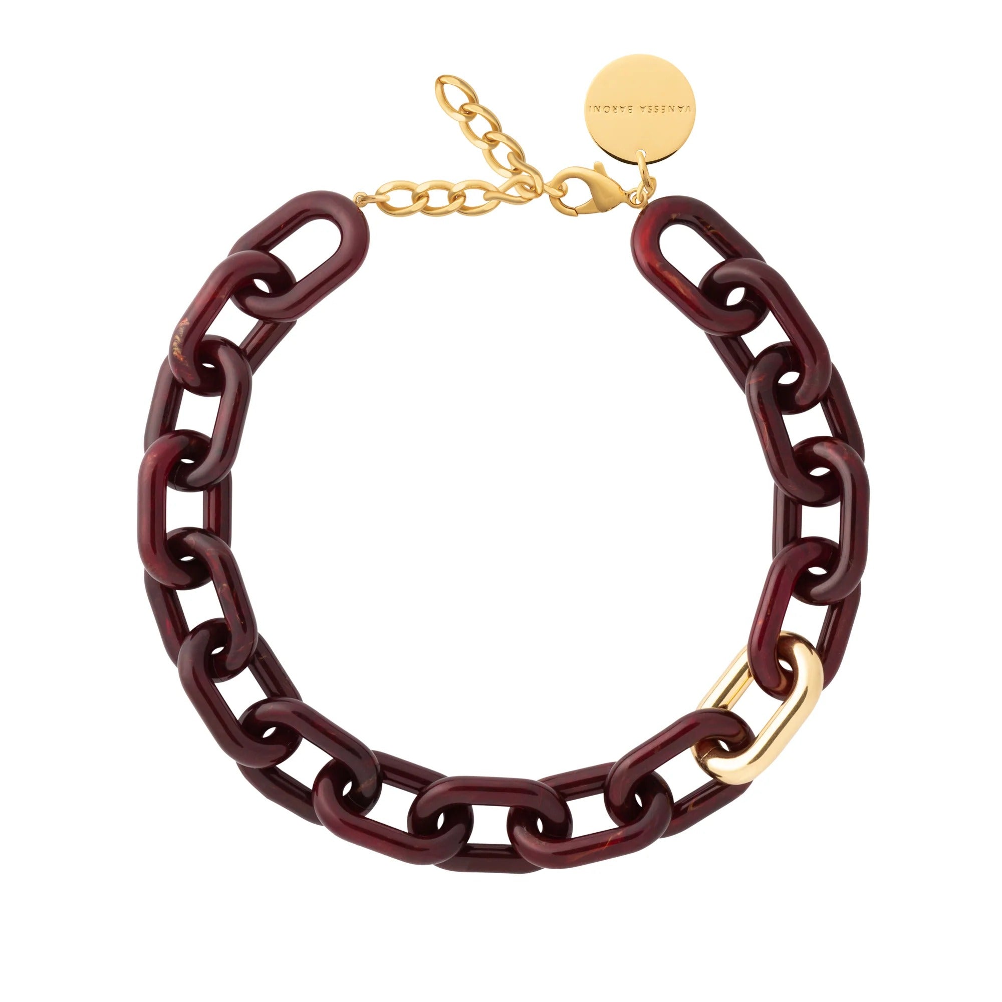 Vanessa Baroni Kette New Oval with gold, bordeaux marble, vergoldet