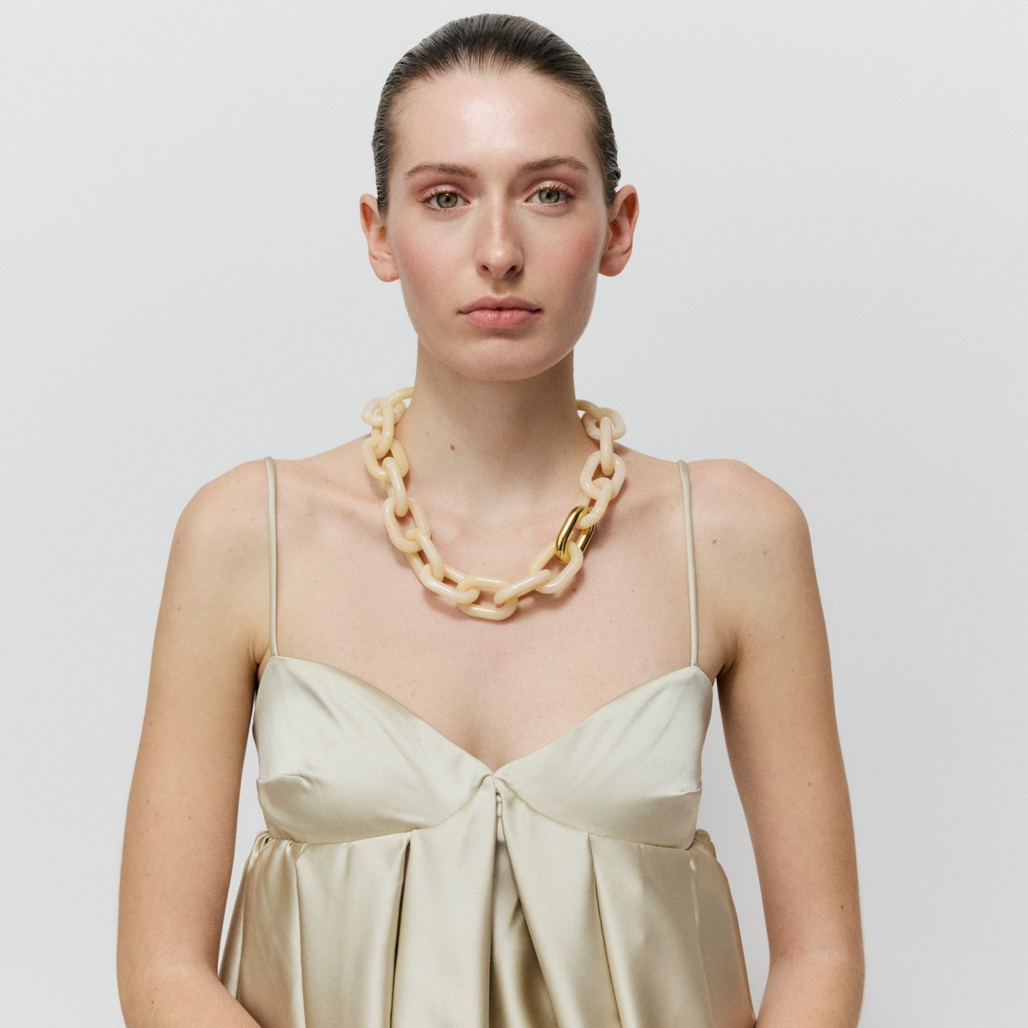 Vanessa Baroni Kette New Oval with gold, latte marble, vergoldet