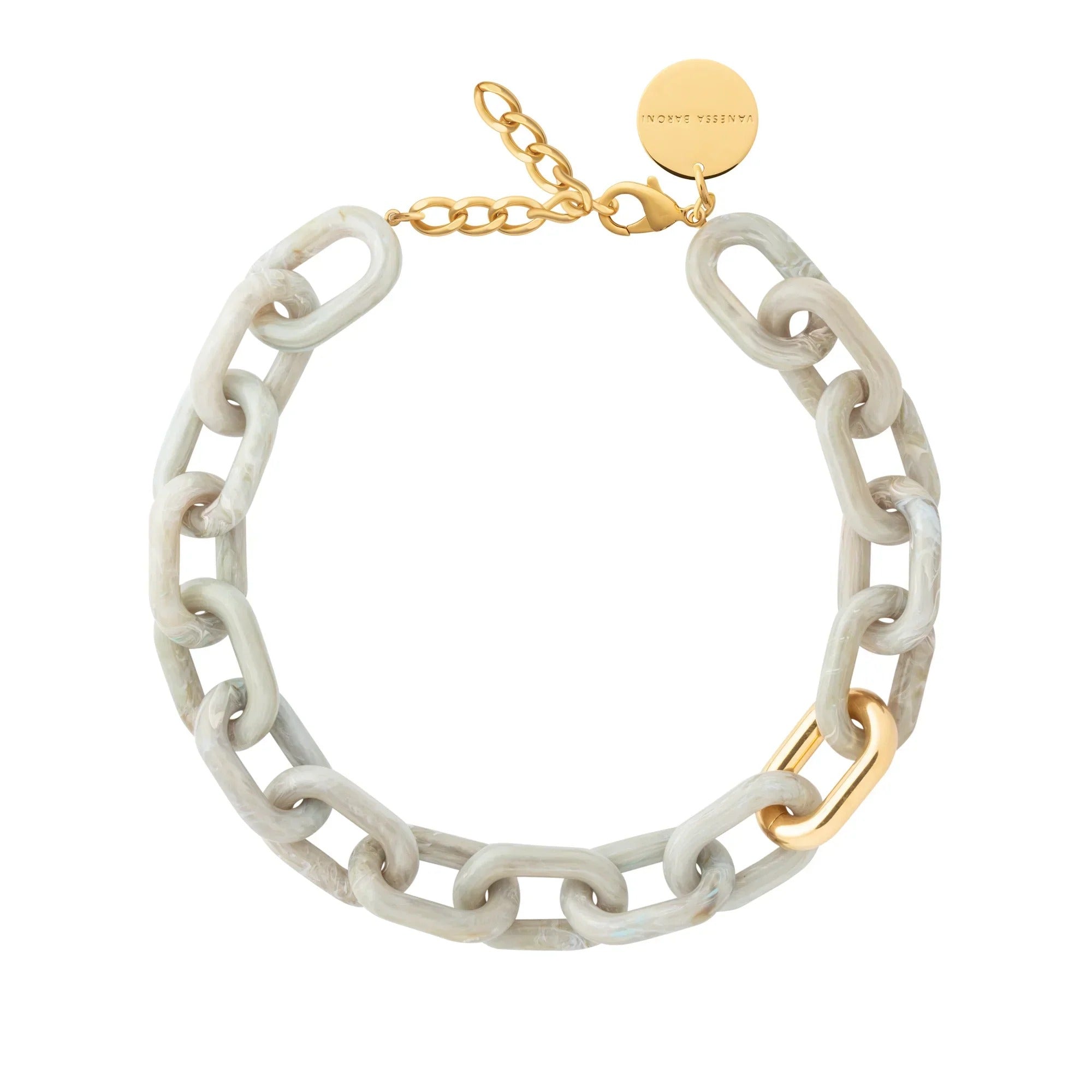 Vanessa Baroni Kette New Oval with gold, snow green marble, vergoldet