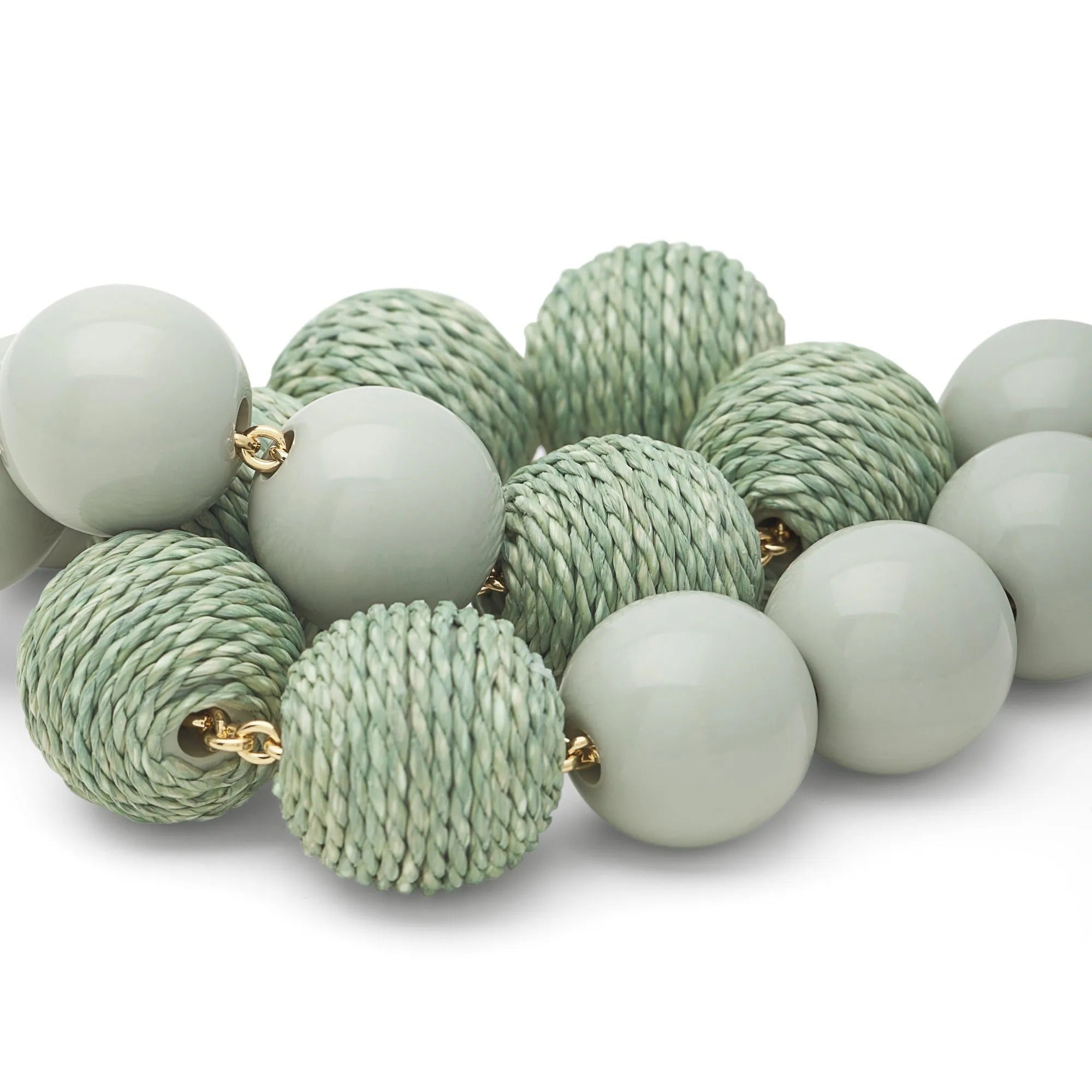 Vanessa Baroni Kette Raffia Beads, pistachio, vergoldet