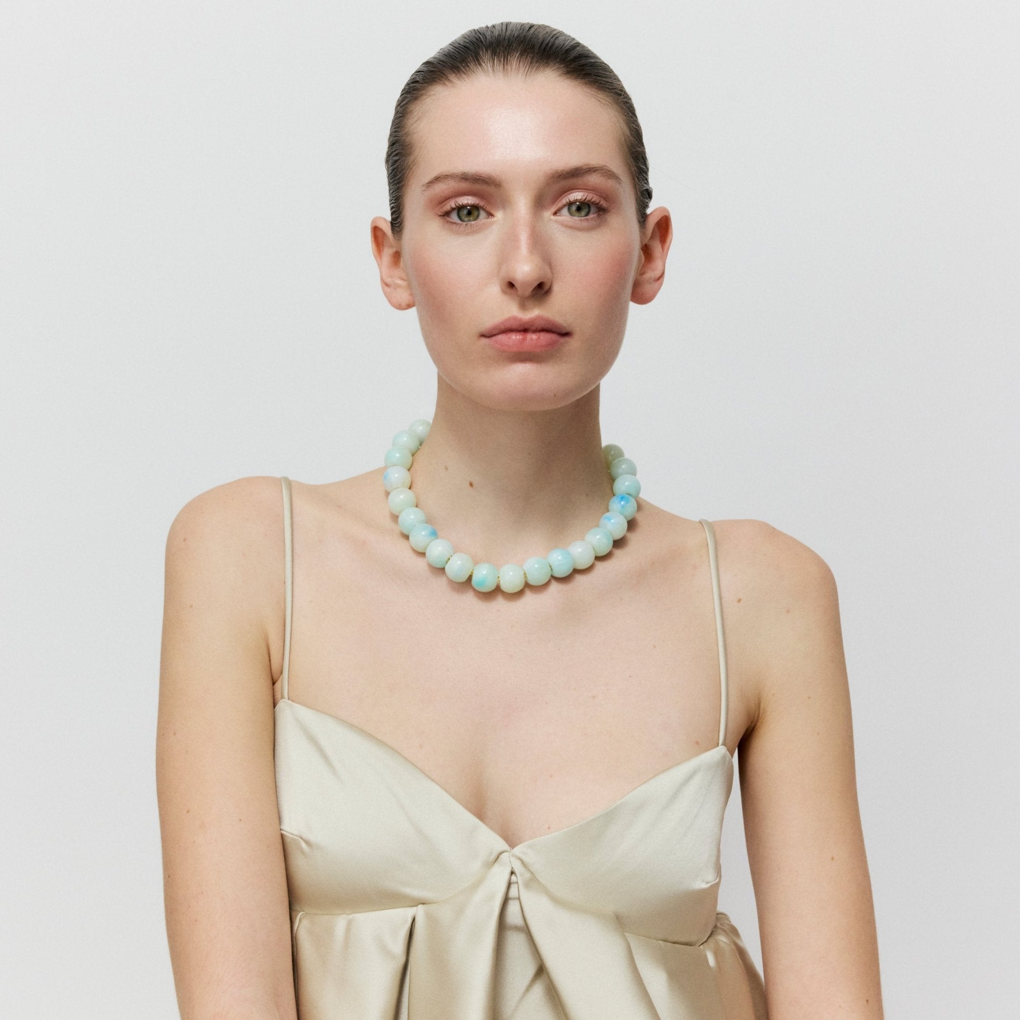 Vanessa Baroni Kette Small Beads, cloud marble, vergoldet