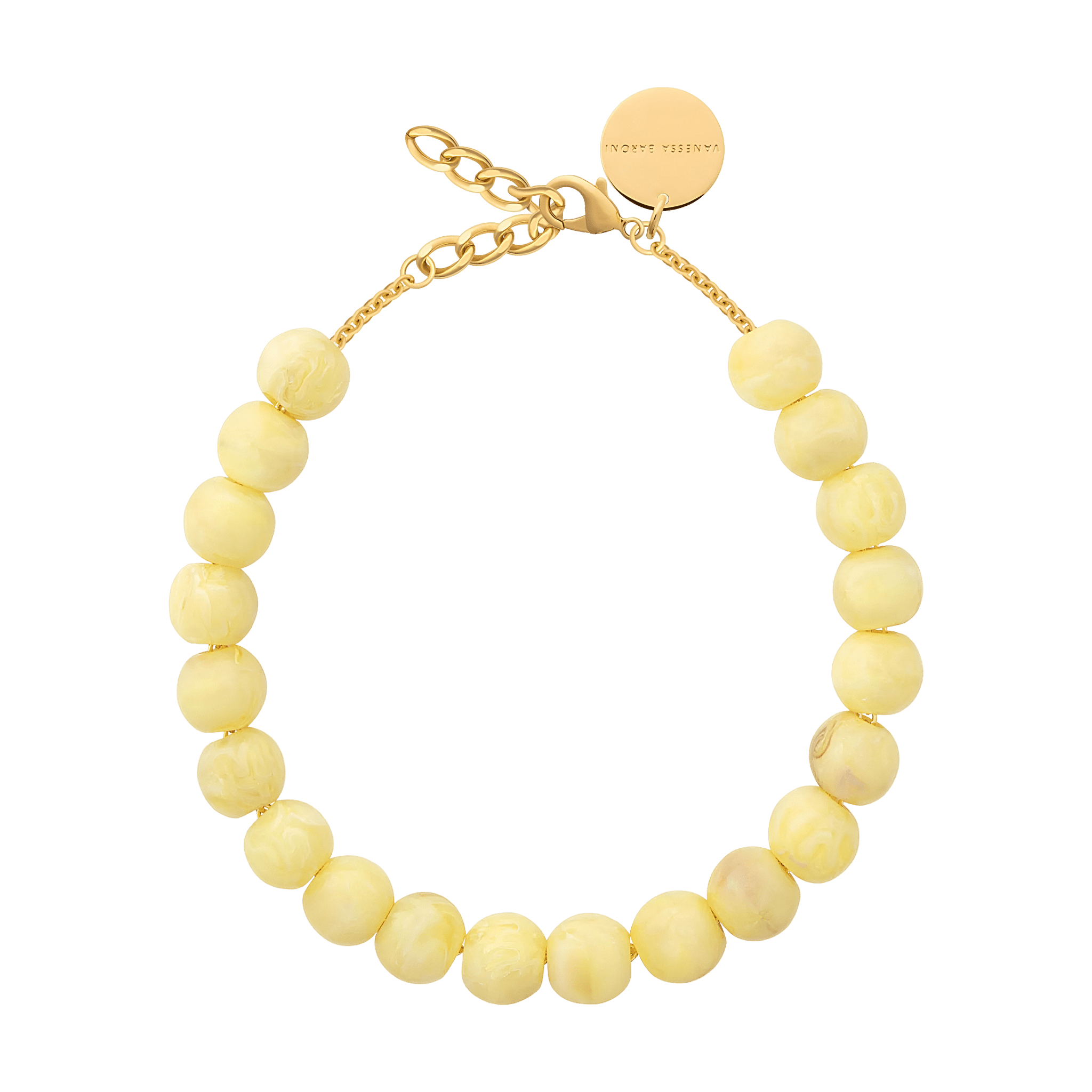 Vanessa Baroni Kette Small Beads, lemon marble, vergoldet