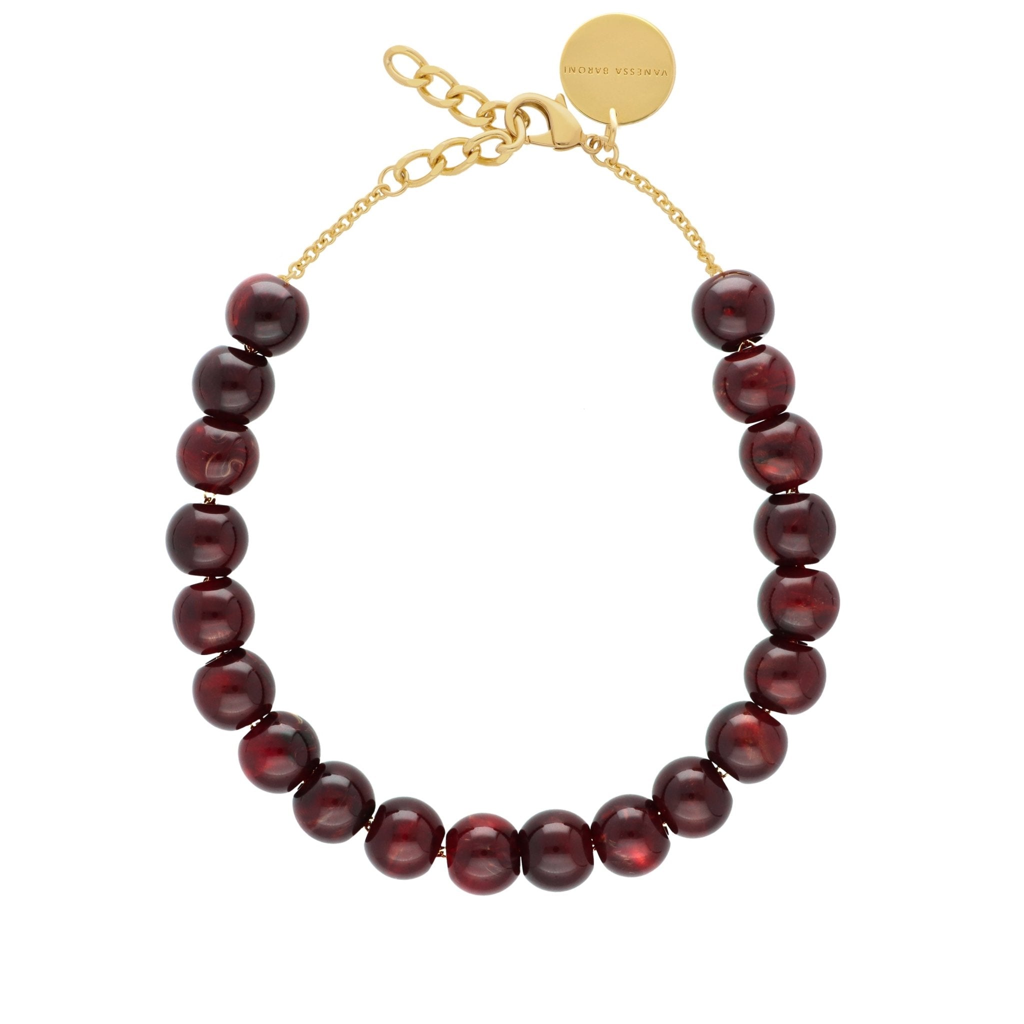 Vanessa Baroni Kette Small Beads Short, bordeaux marble, vergoldet