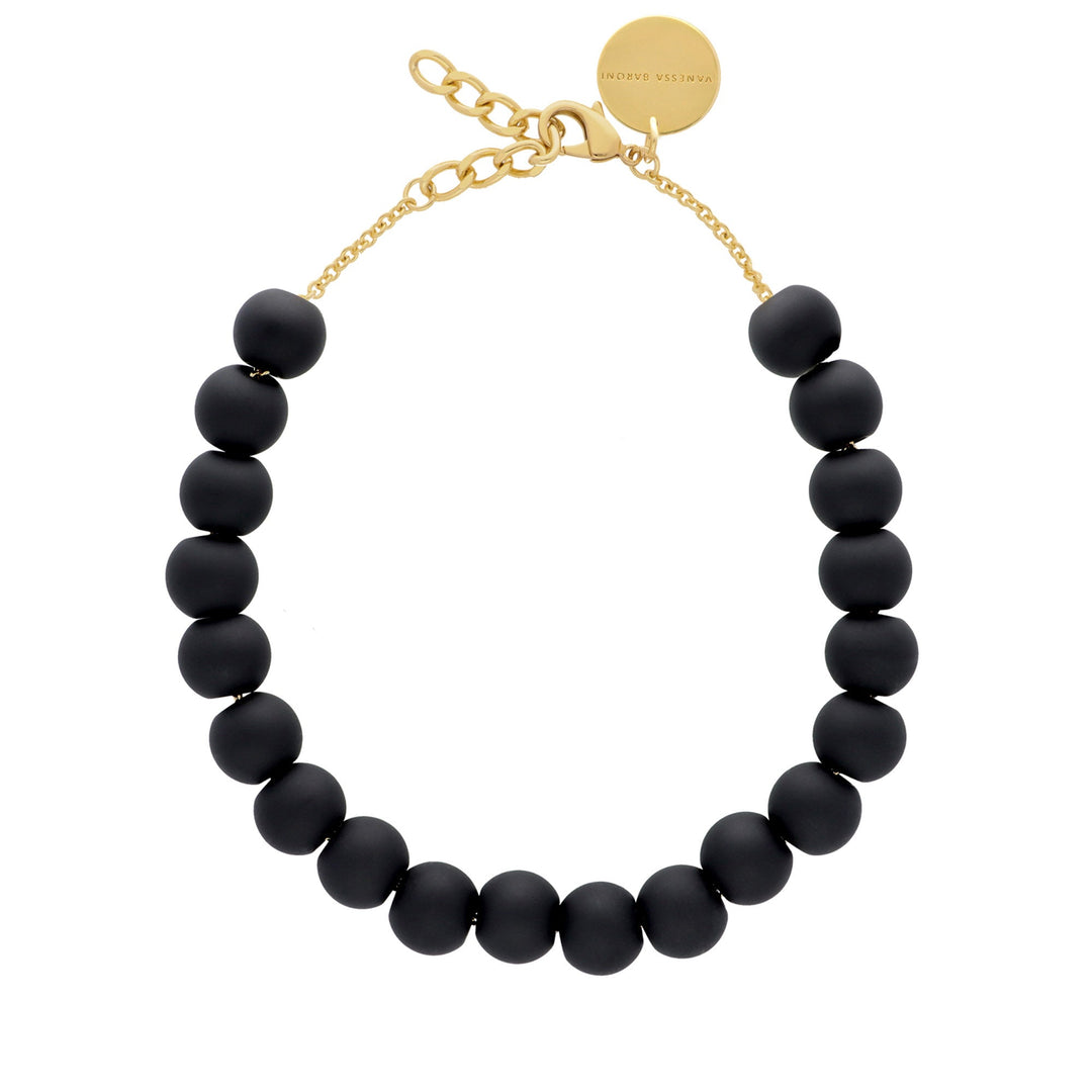 Vanessa Baroni Kette Small Beads Short, matt black, vergoldet