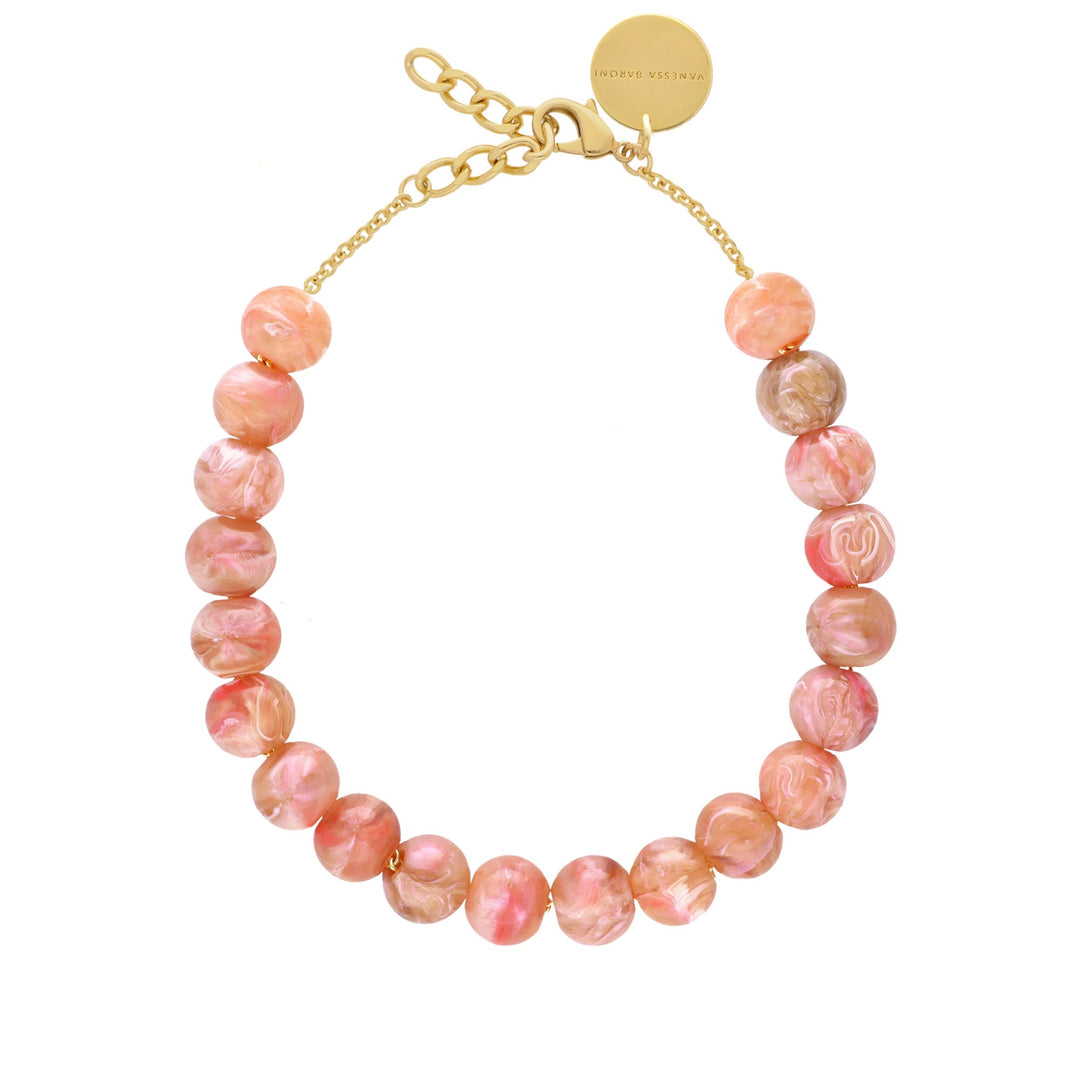 Vanessa Baroni Kette Small Beads Short, peach marble, vergoldet