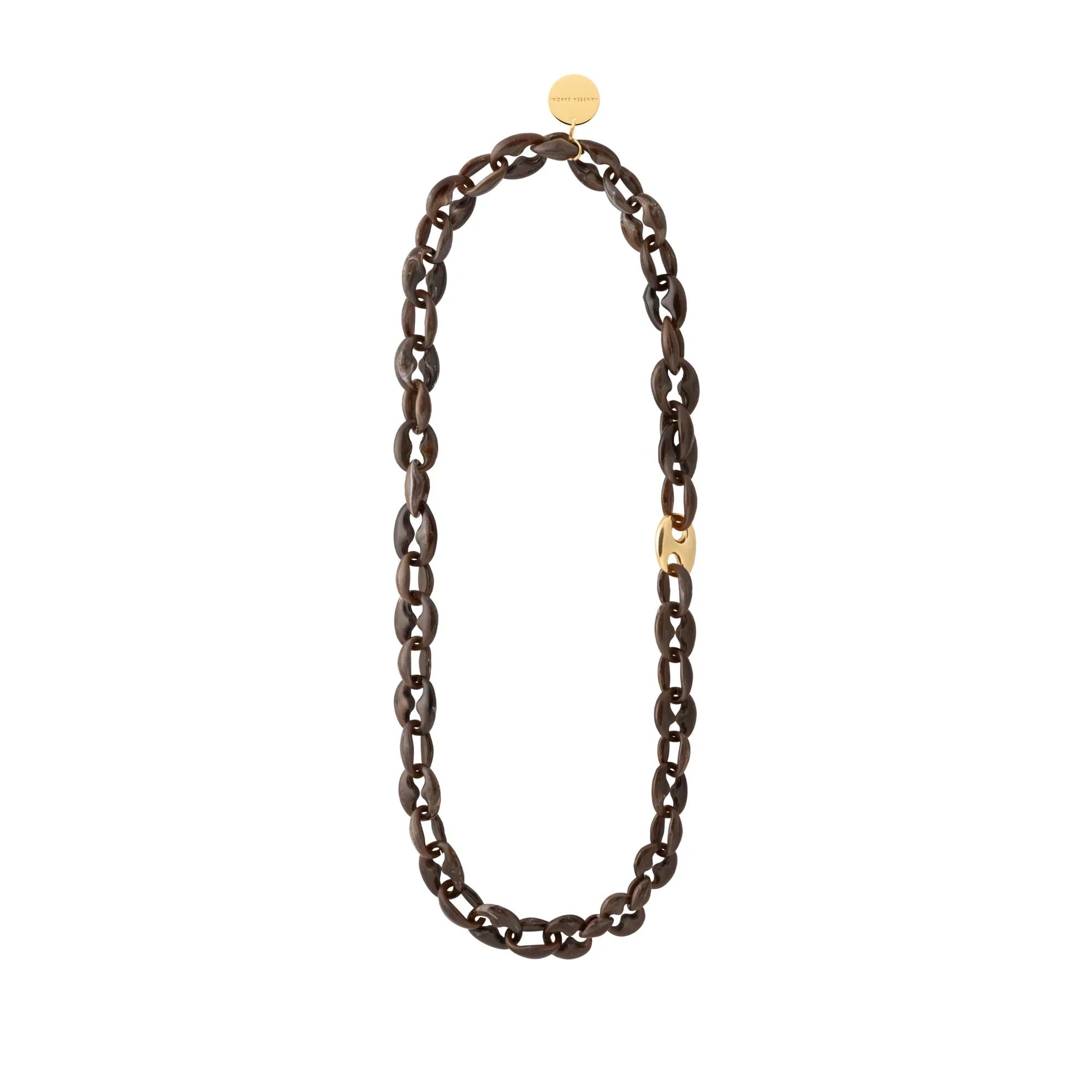 Vanessa Baroni Kette Small Turtle Necklace Long, dark brown marble, vergoldet