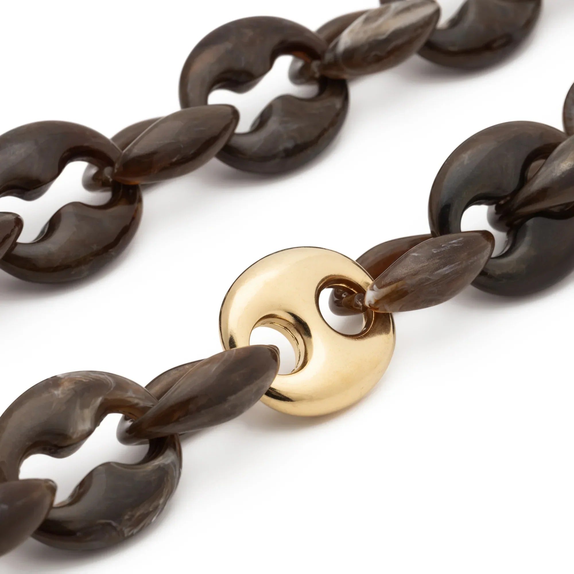 Vanessa Baroni Kette Small Turtle Necklace Long, dark brown marble, vergoldet