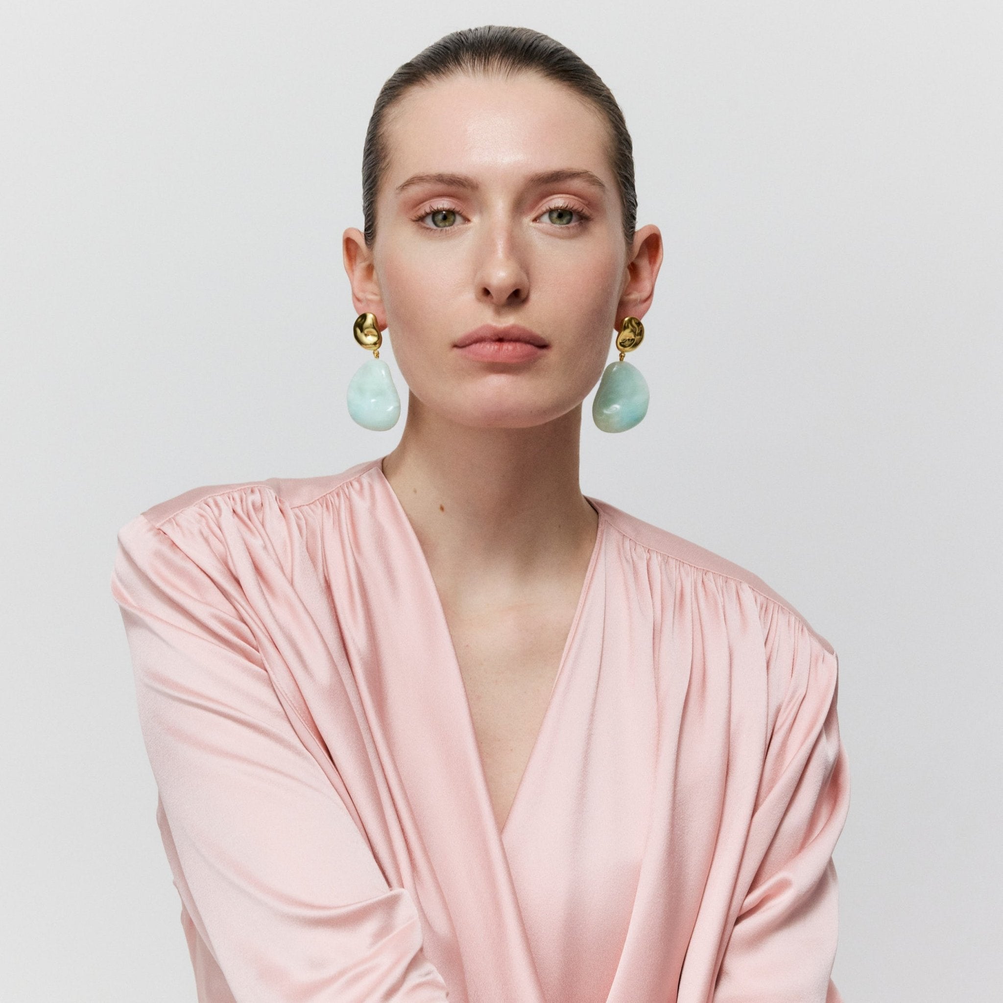 Vanessa Baroni Ohrringe Double Nugget, gold - cloud marble, vergoldet