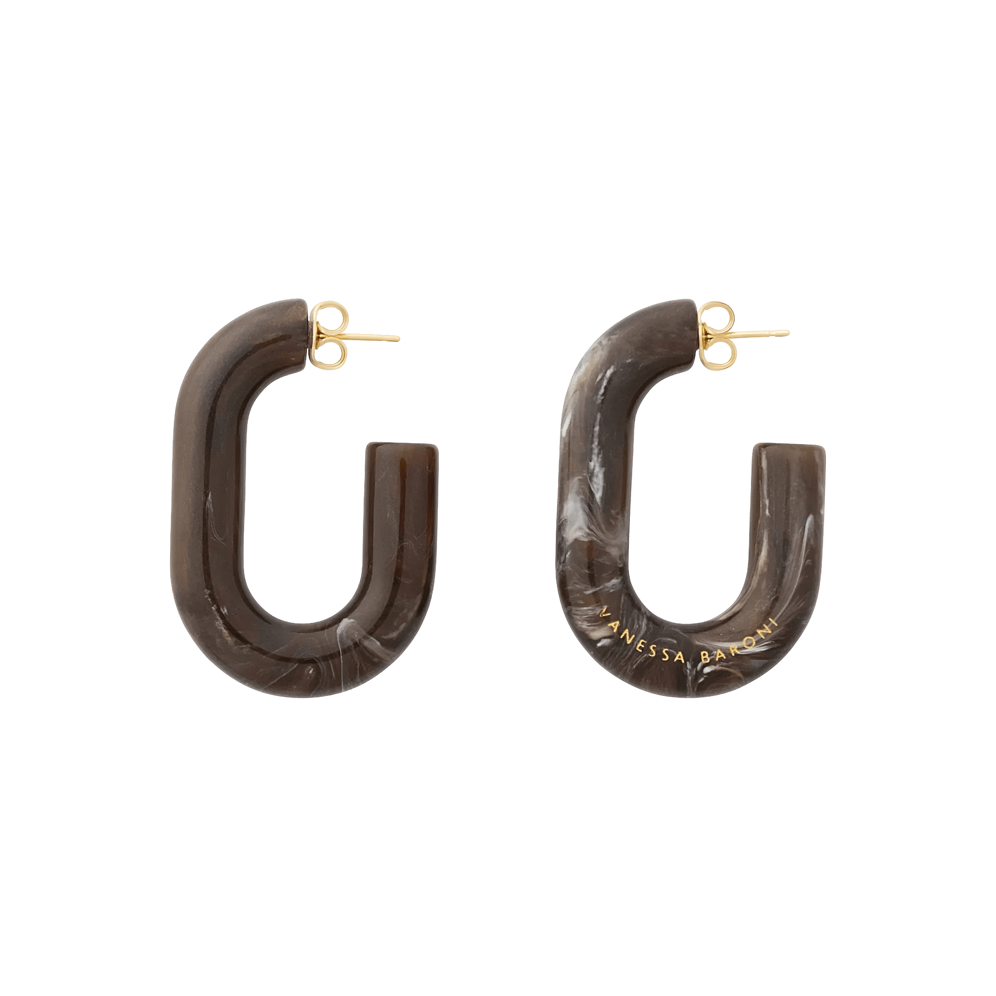 Vanessa Baroni Ohrringe New Oval, dark brown marble, vergoldet