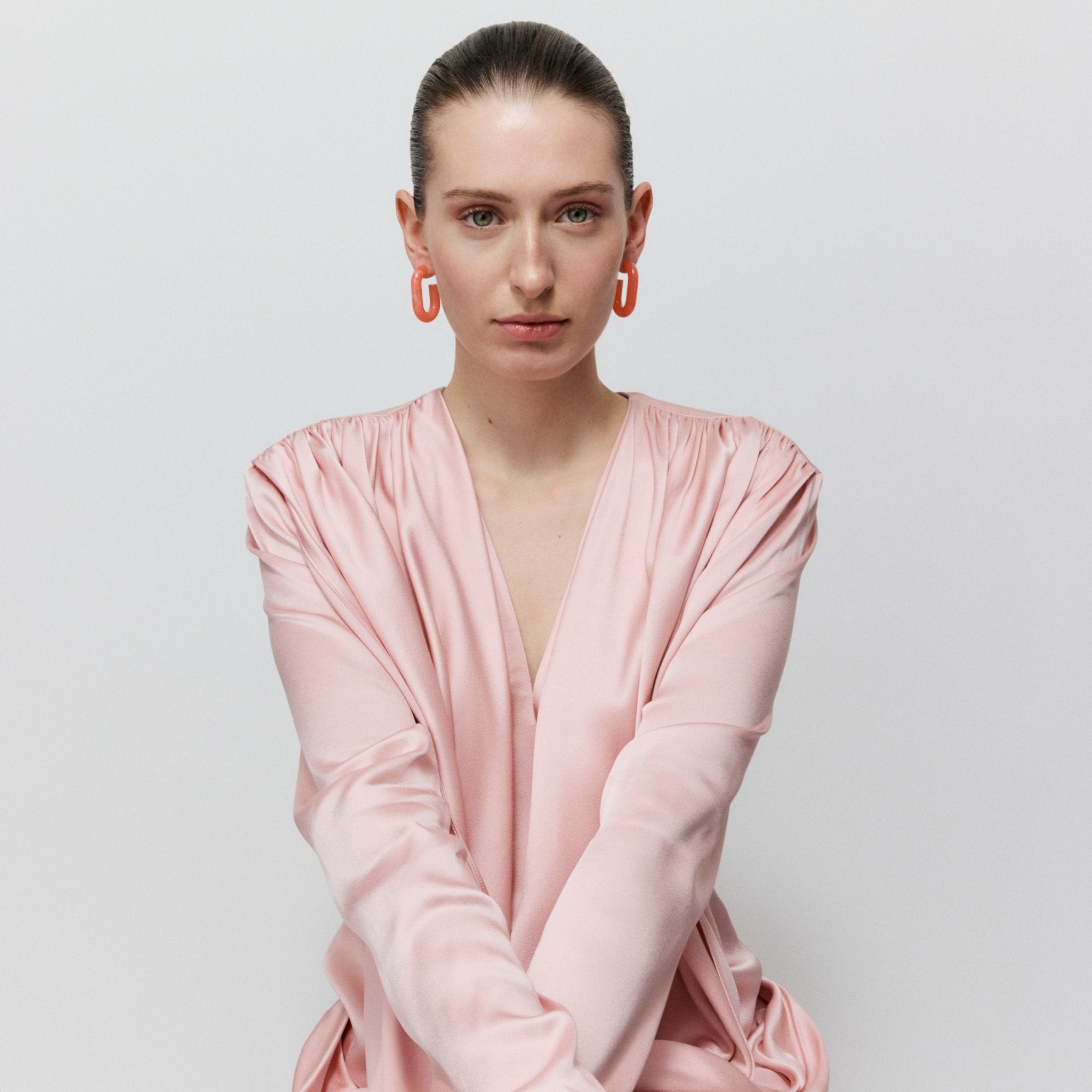 Vanessa Baroni Ohrringe New Oval, watermelon marble, vergoldet