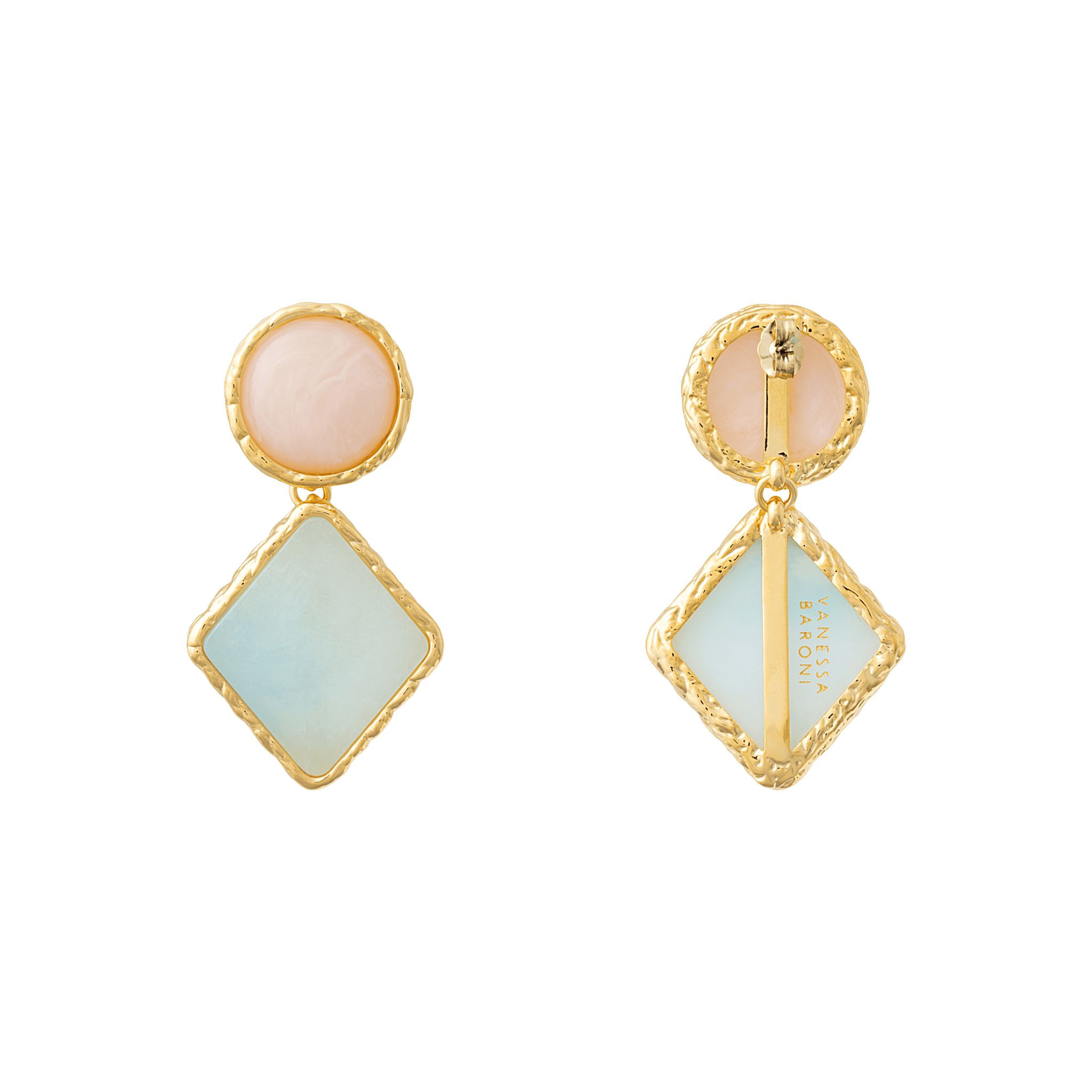 Vanessa Baroni Ohrringe Vintage Geometric, latte marble - cloud marble, vergoldet