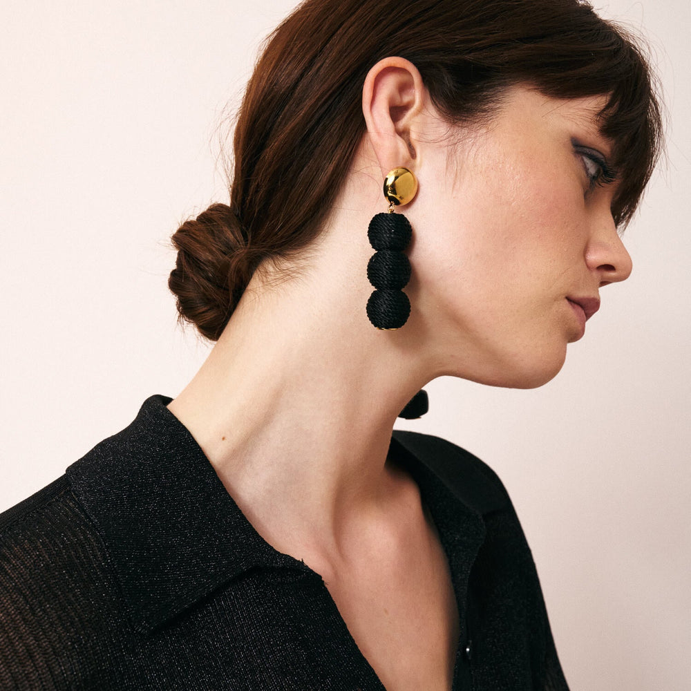 Vanessa Baroni Ohrringe Wrapped Small Beads, black, vergoldet