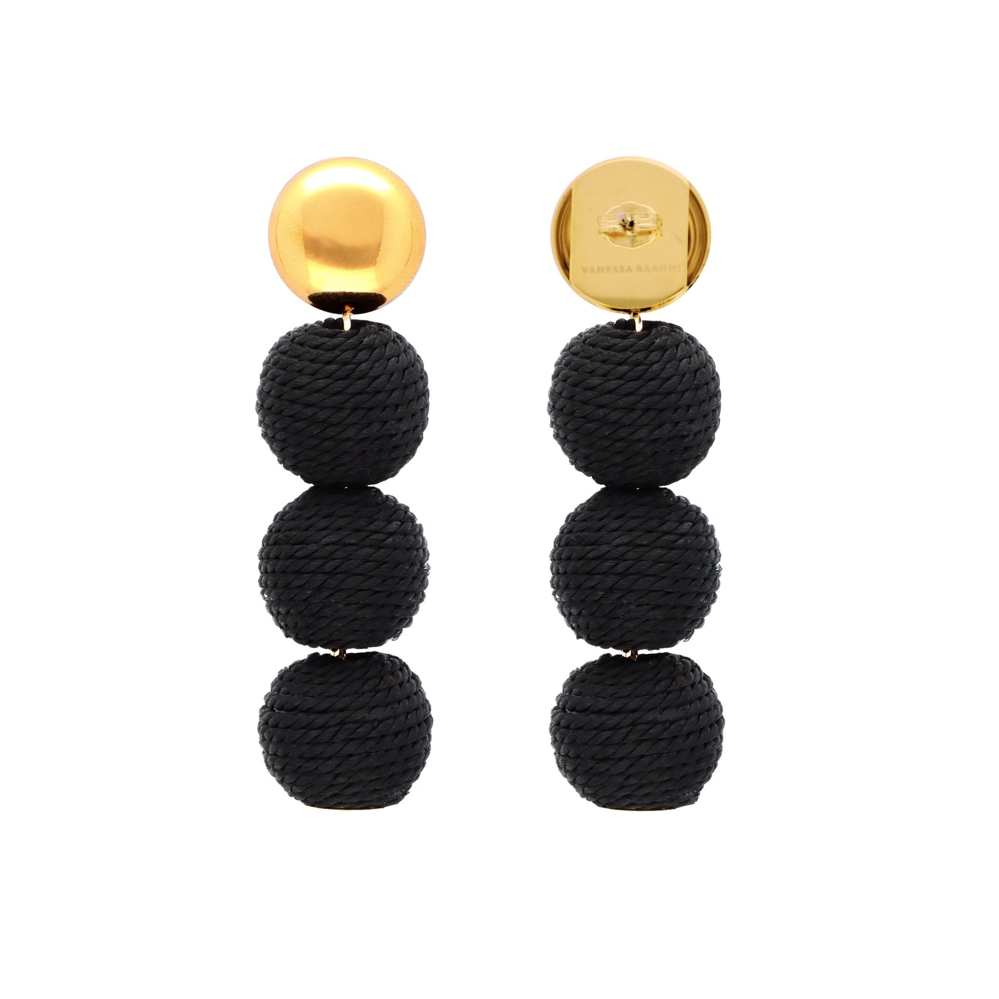 Vanessa Baroni Ohrringe Wrapped Small Beads, black, vergoldet