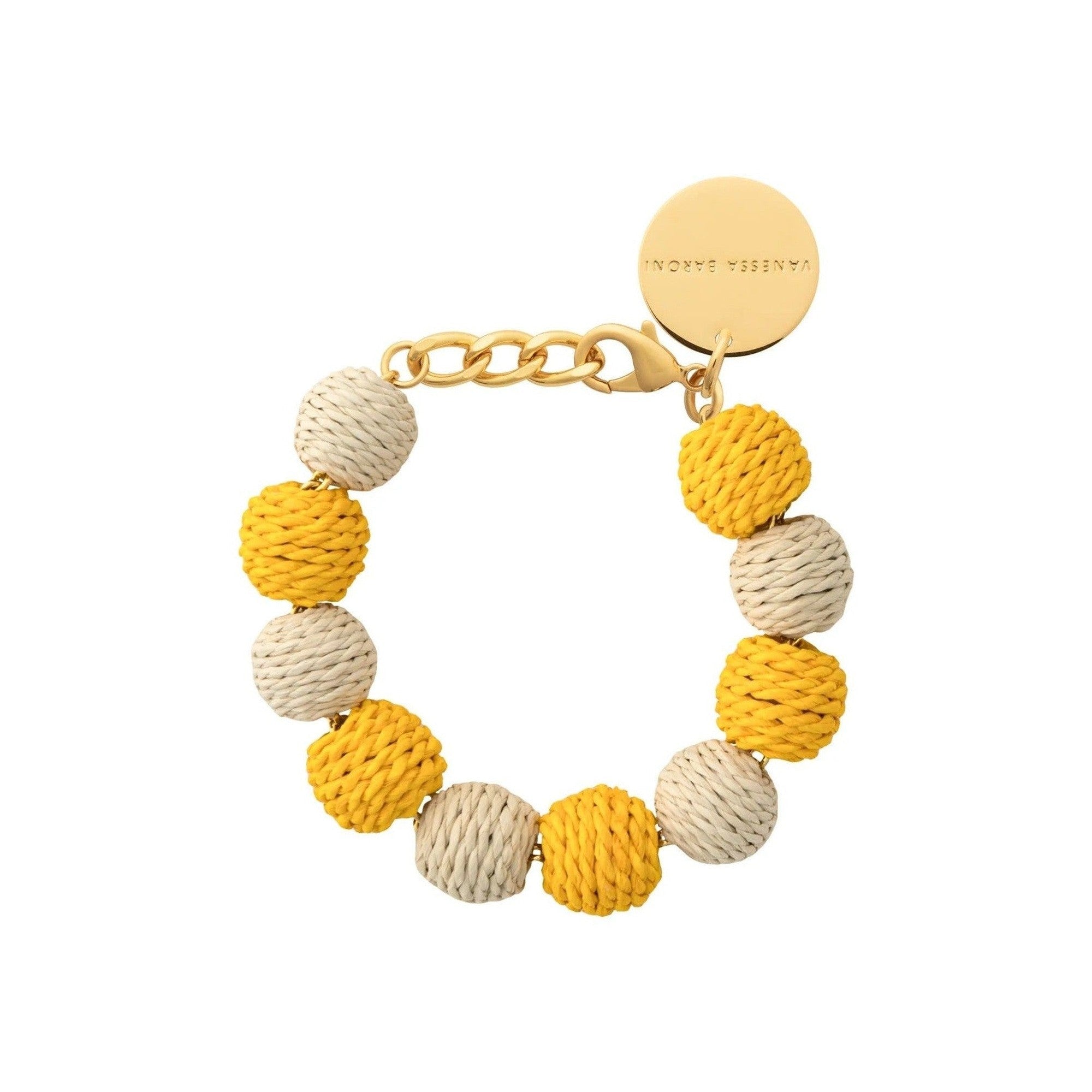 Vanessa Baroni x BONSOL Armband Raffia Small Beads, yellow - sand, vergoldet