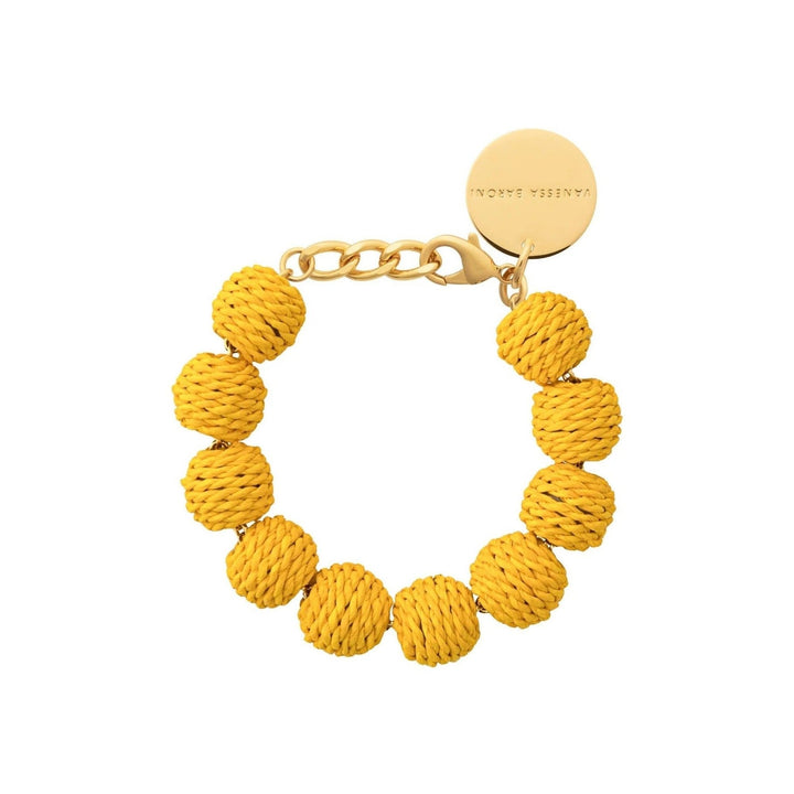 Vanessa Baroni x BONSOL Armband Raffia Small Beads, yellow, vergoldet