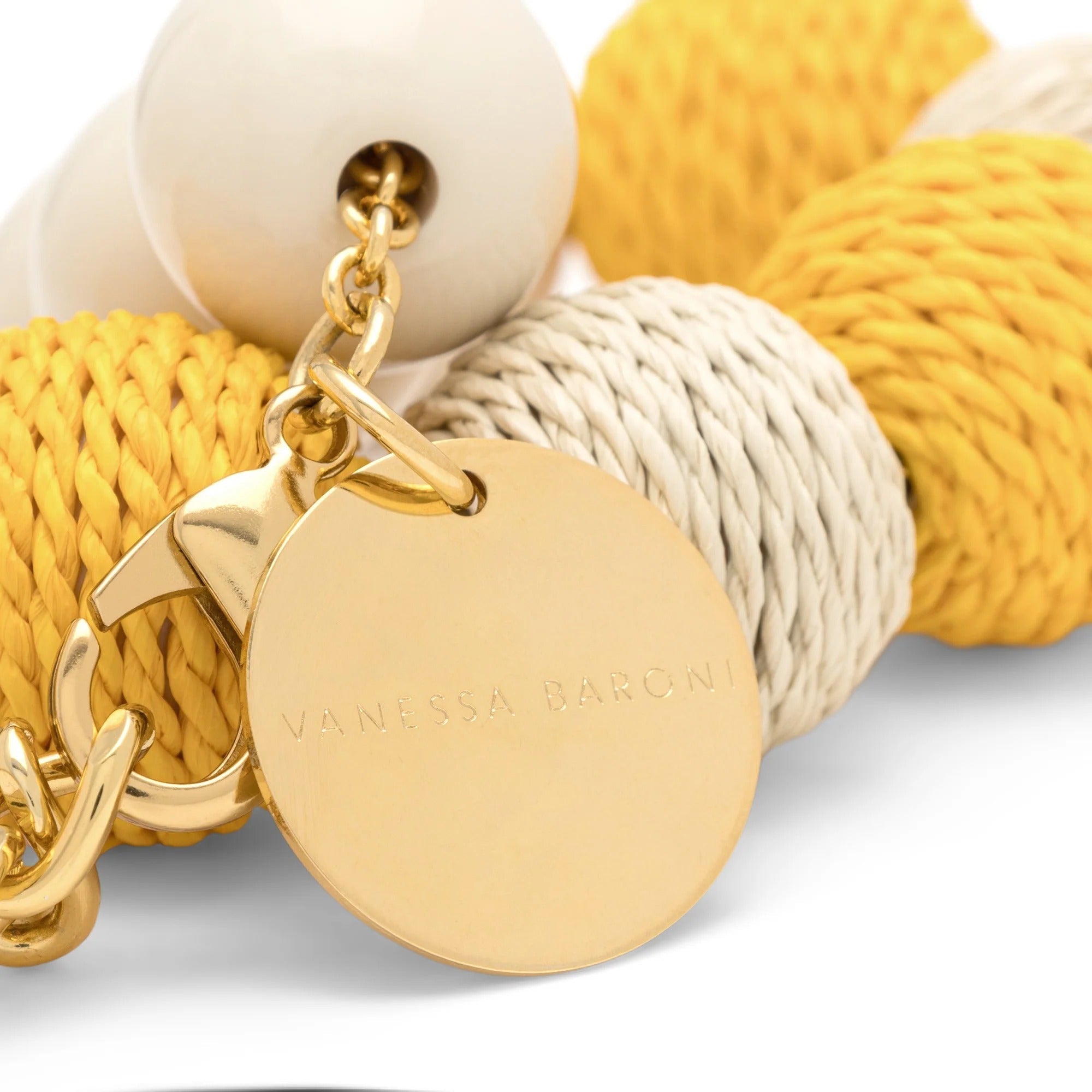 Vanessa Baroni x BONSOL Kette Raffia Beads, yellow - sand, vergoldet