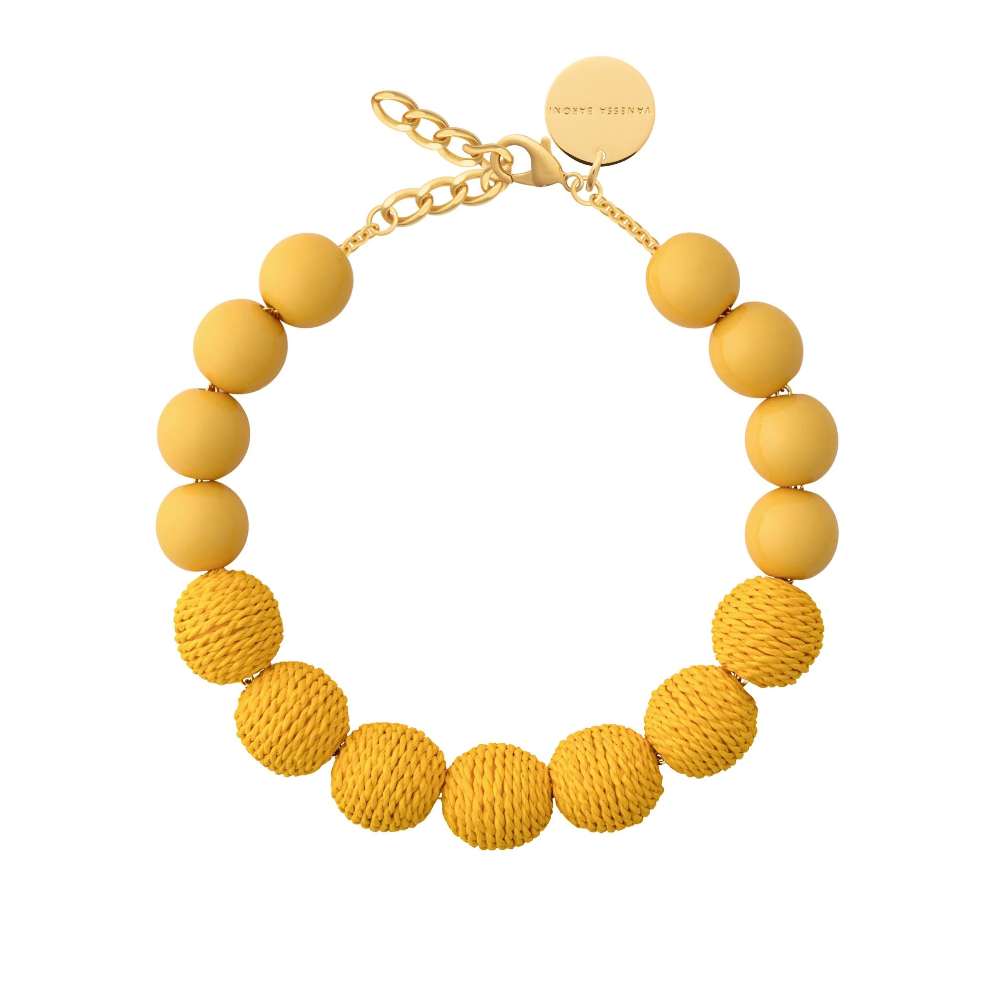 Vanessa Baroni x BONSOL Kette Raffia Beads, yellow, vergoldet