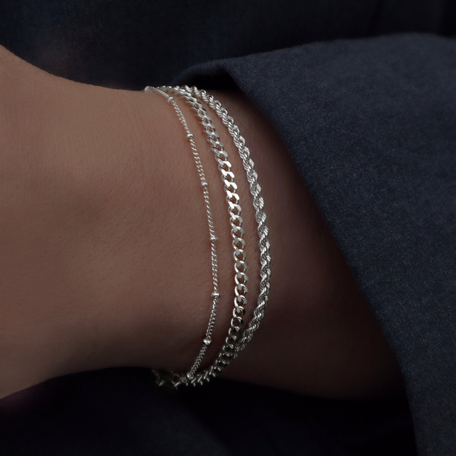 Jeberg Jewellery Armband Saga 3 mm Panzer, Silber