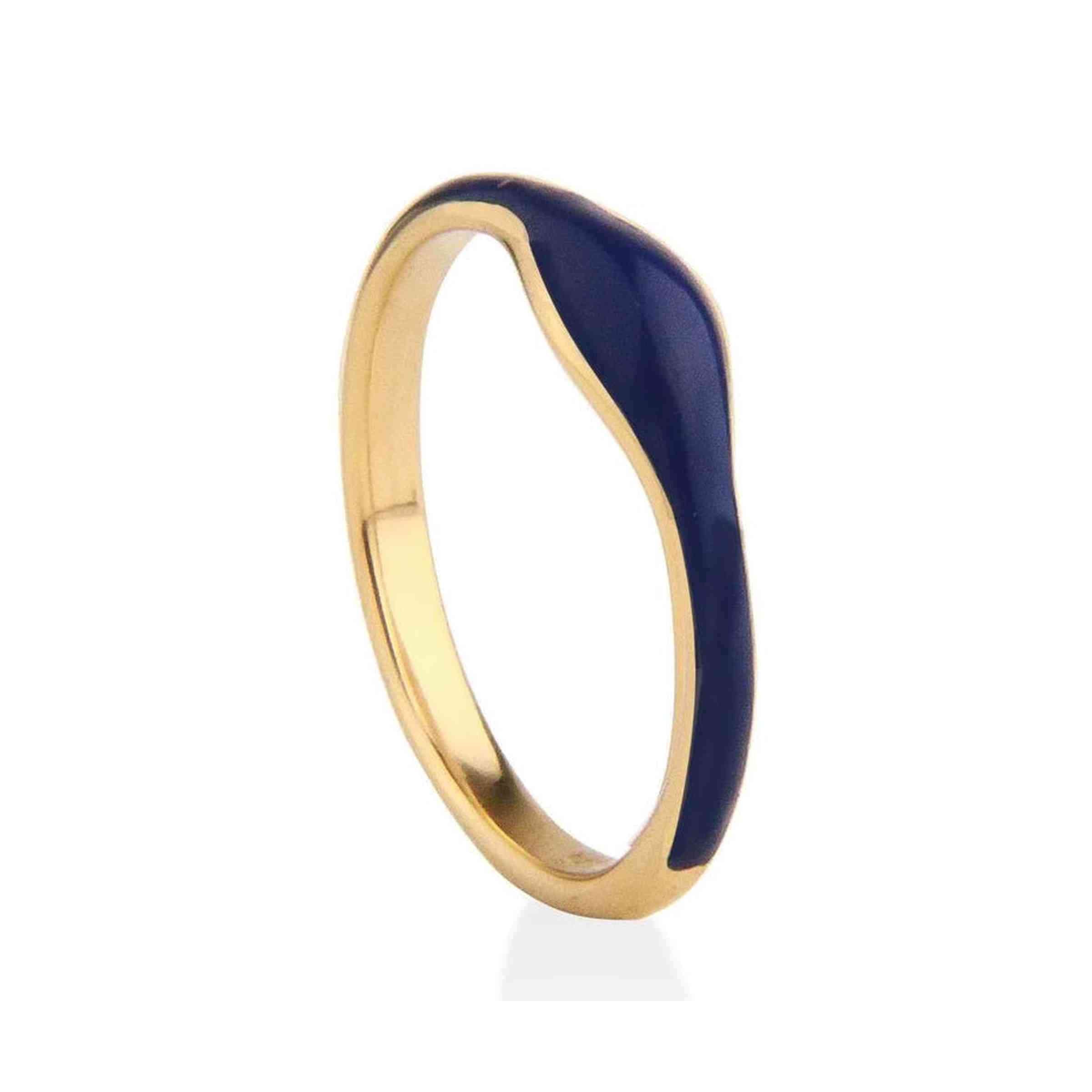 Jeberg Jewellery Ring Balance Enamel Blue, vergoldet