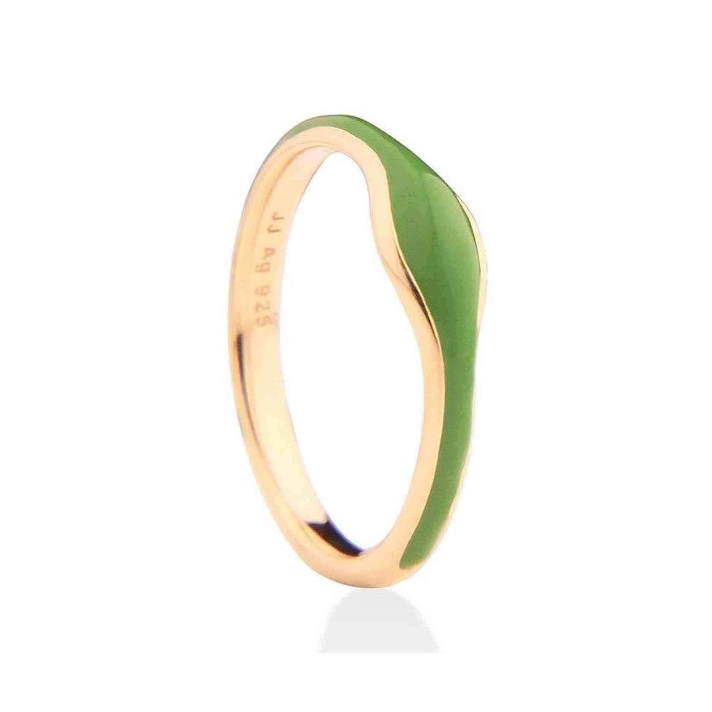 Jeberg Jewellery Ring Balance Enamel Green, vergoldet