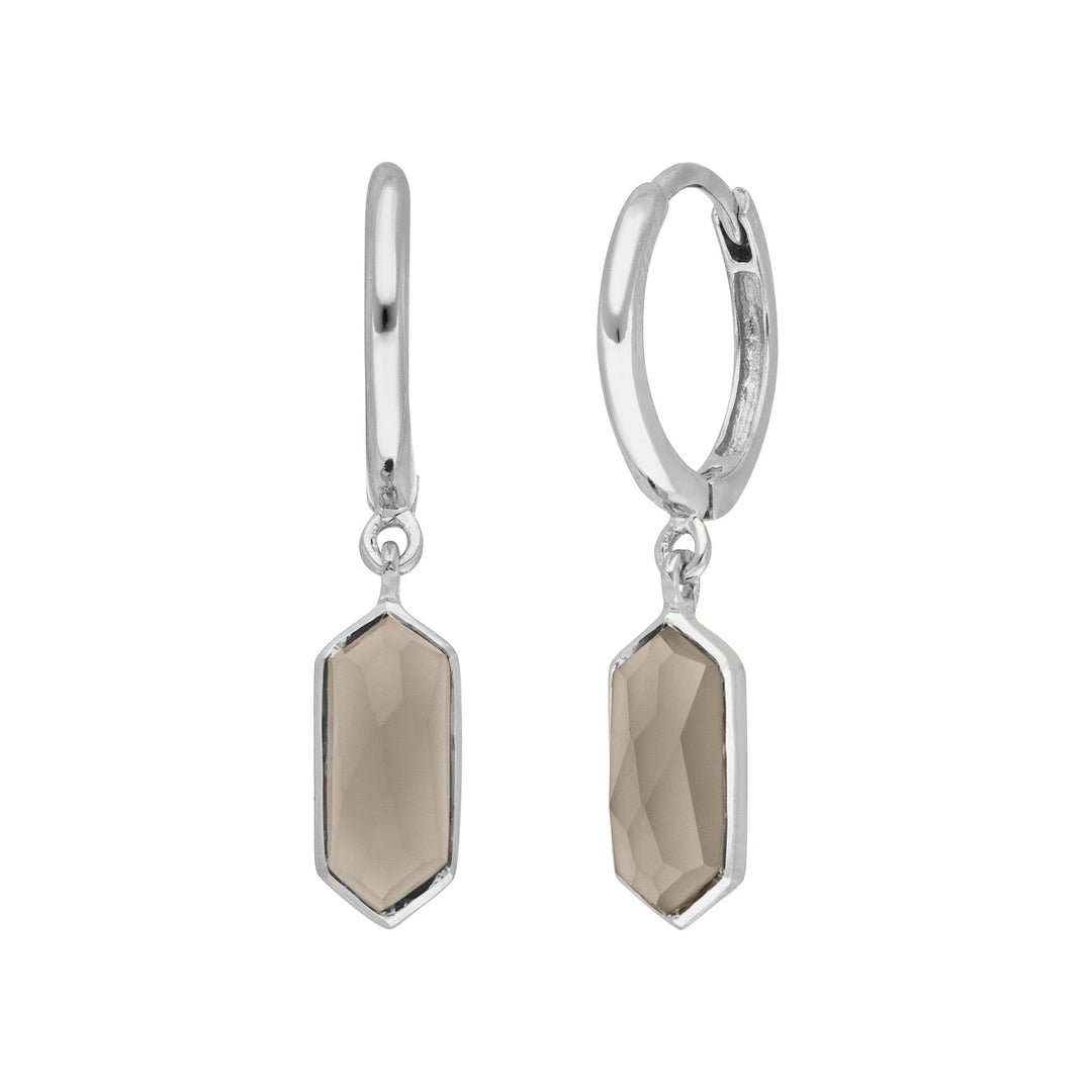 Leaf Creolen Cube, grauer Achat, Silber