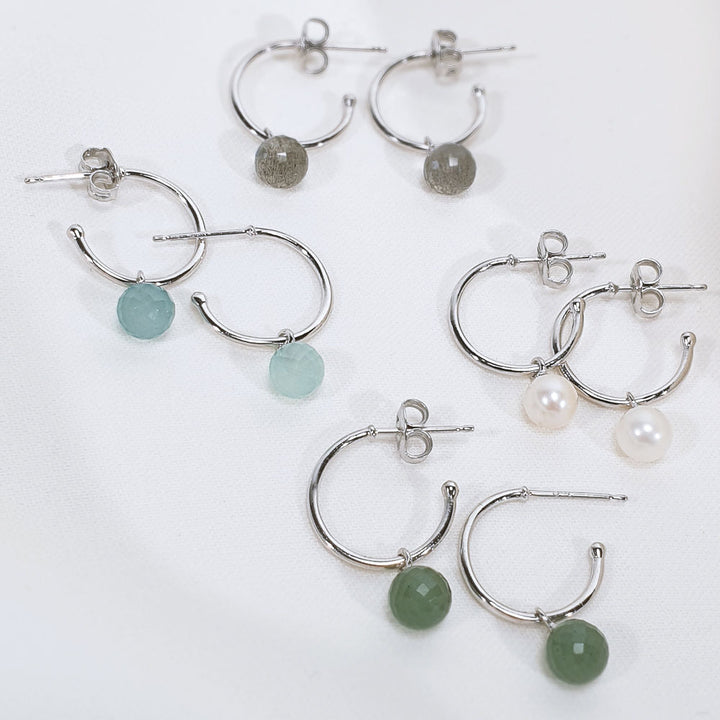 Leaf Creolen Flying Gem, Aqua Chalzedon, Silber rhodiniert
