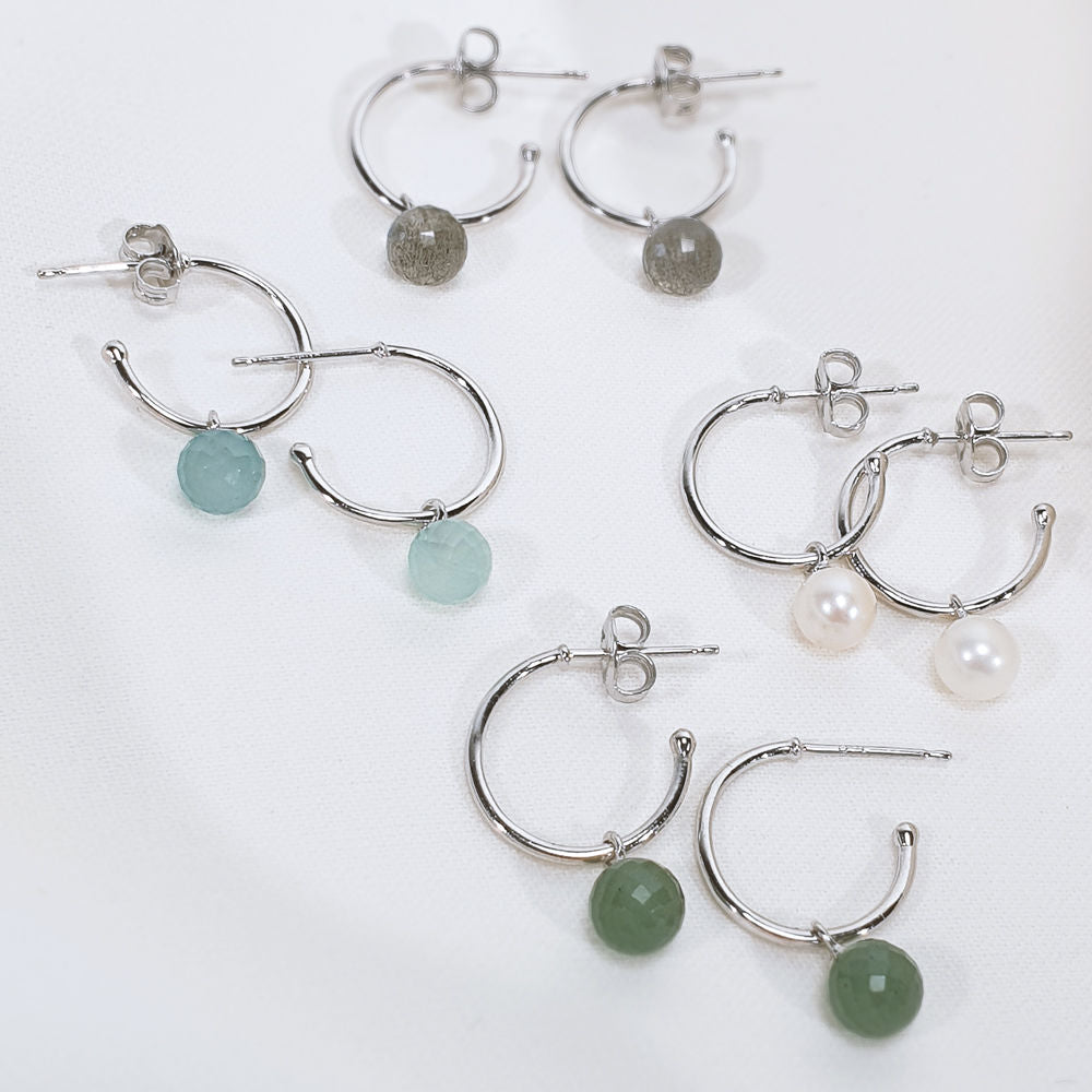 Leaf Creolen Flying Gem, Perle, Silber rhodiniert