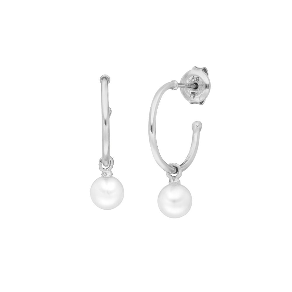 Leaf Creolen Flying Gem, Perle, Silber rhodiniert