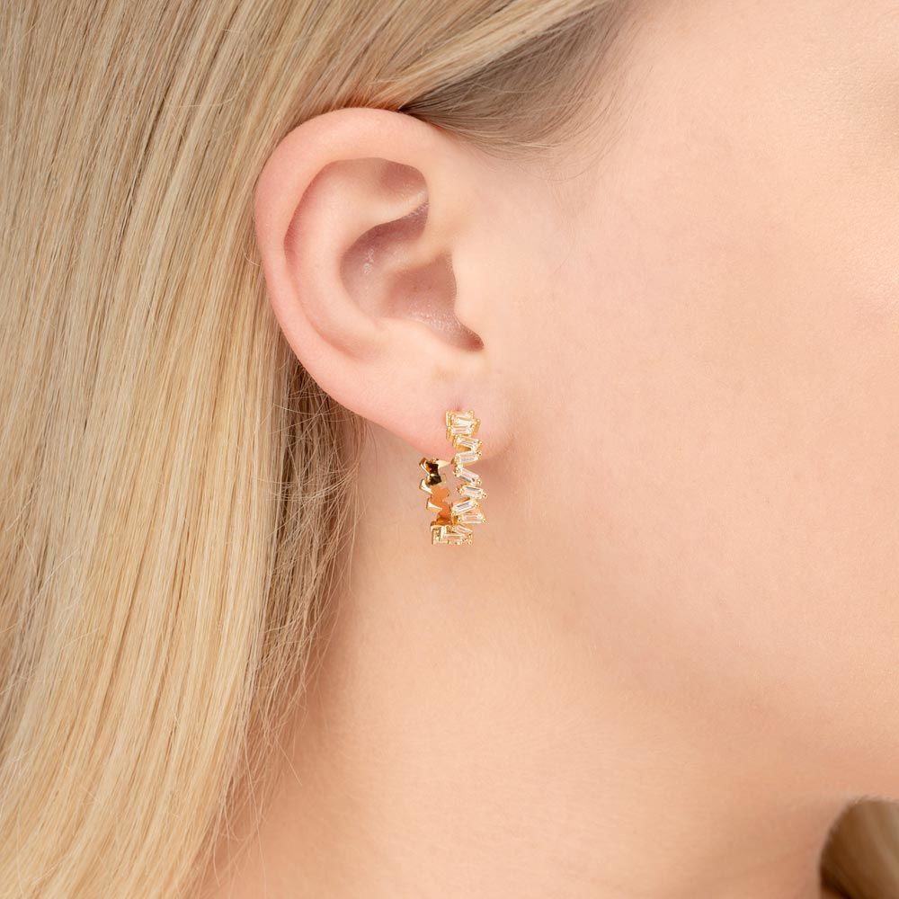 Leaf Creolen Ice Cube mit Zirkonia, vergoldet