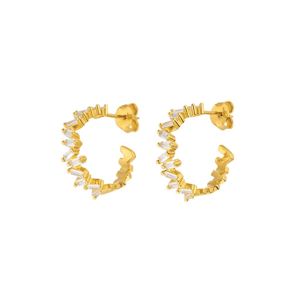 Leaf Creolen Ice Cube mit Zirkonia, vergoldet