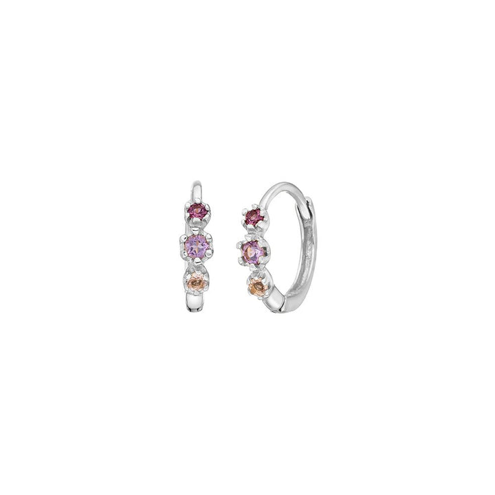 Leaf Creolen Three Gems, Amethyst, Silber