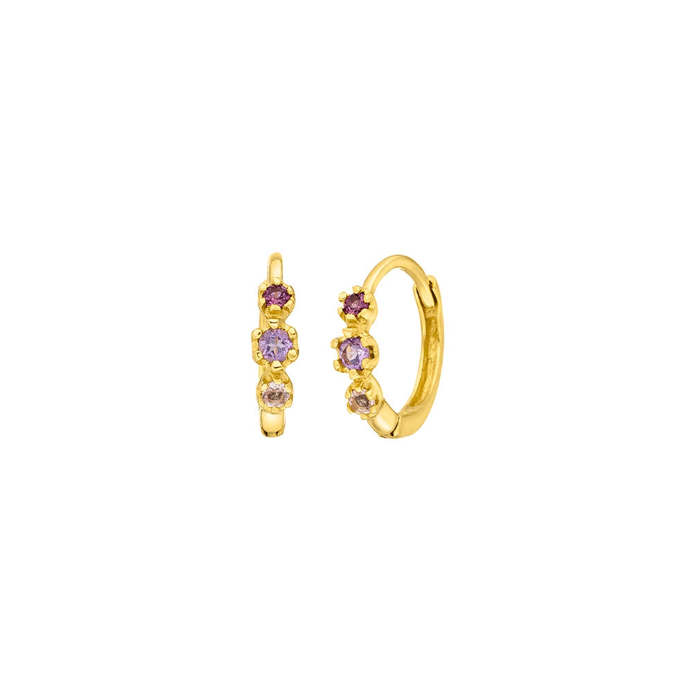 Leaf Creolen Three Gems, Amethyst, vergoldet
