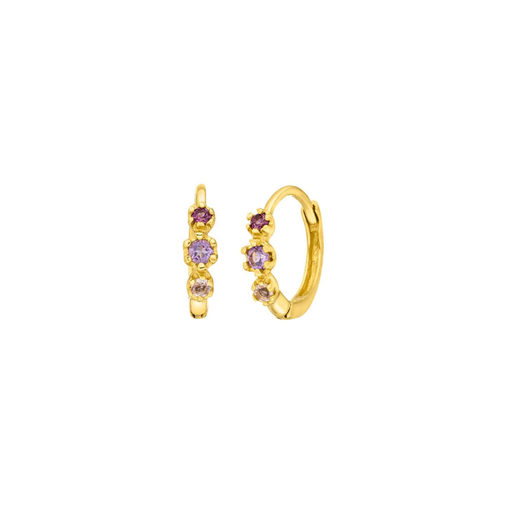 Leaf Creolen Three Gems, Amethyst, vergoldet