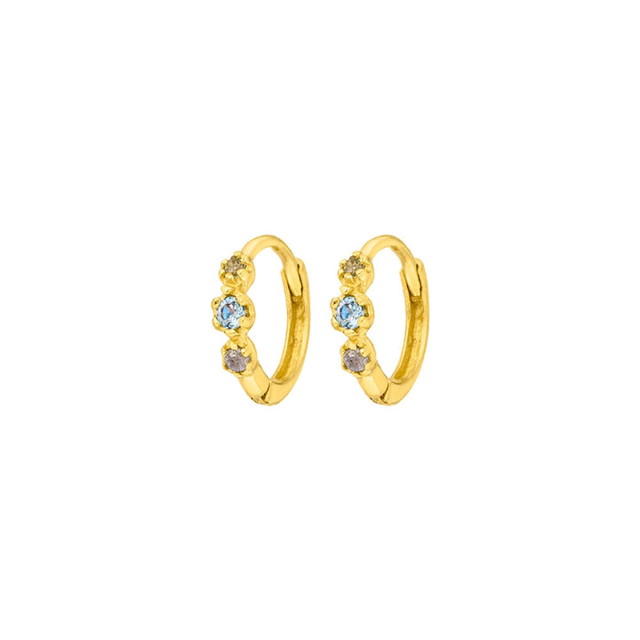 Leaf Creolen Three Gems, Blauer Topas, vergoldet