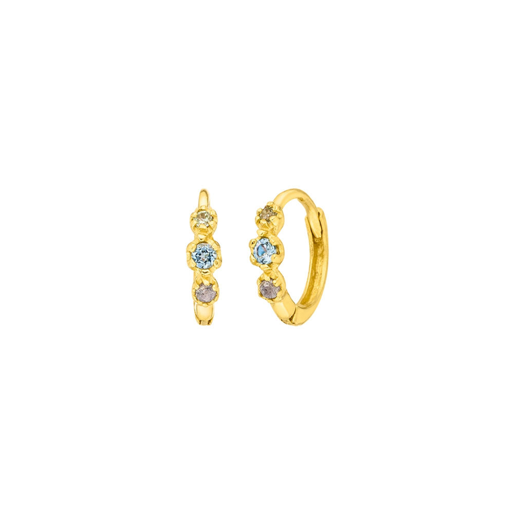 Leaf Creolen Three Gems, Blauer Topas, vergoldet