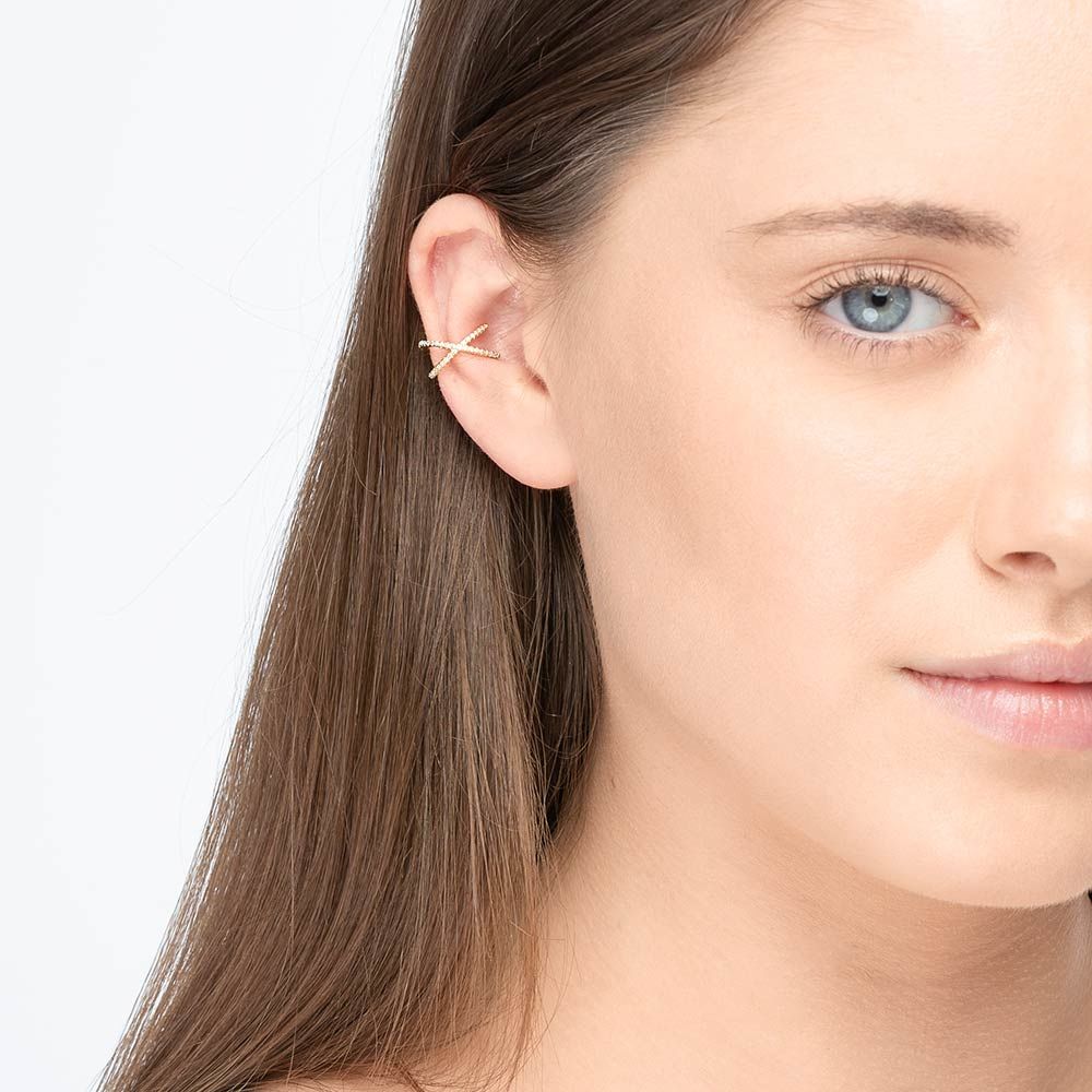 Leaf Earcuff Cross CZ, Silber