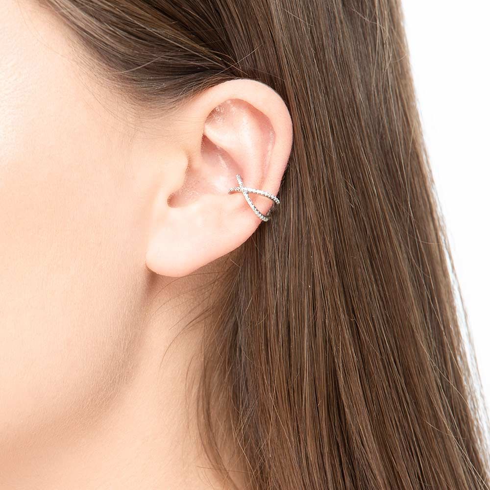 Leaf Earcuff Cross CZ, Silber