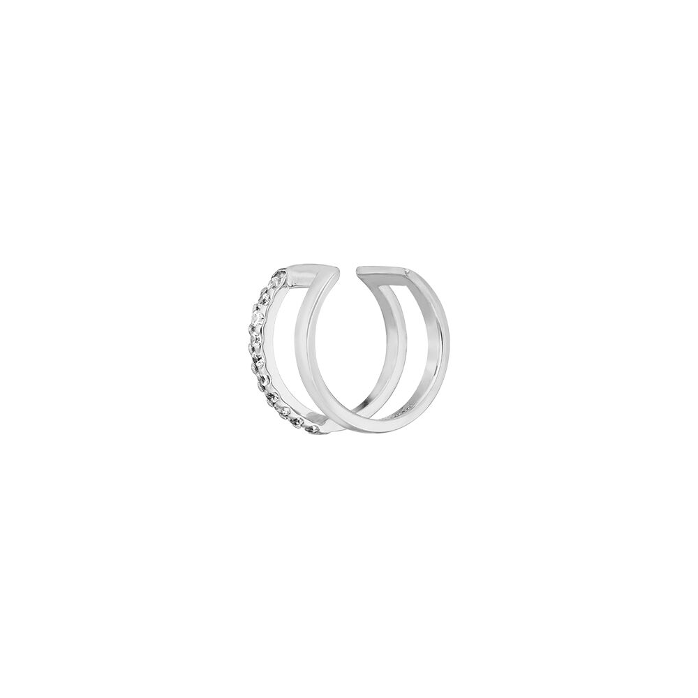 Leaf Earcuff Double Line Zirkonia, Silber