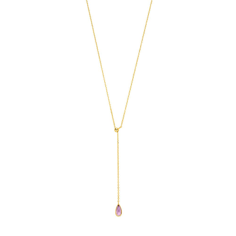 Leaf Kette Y-Gem Drop, Amethyst, vergoldet