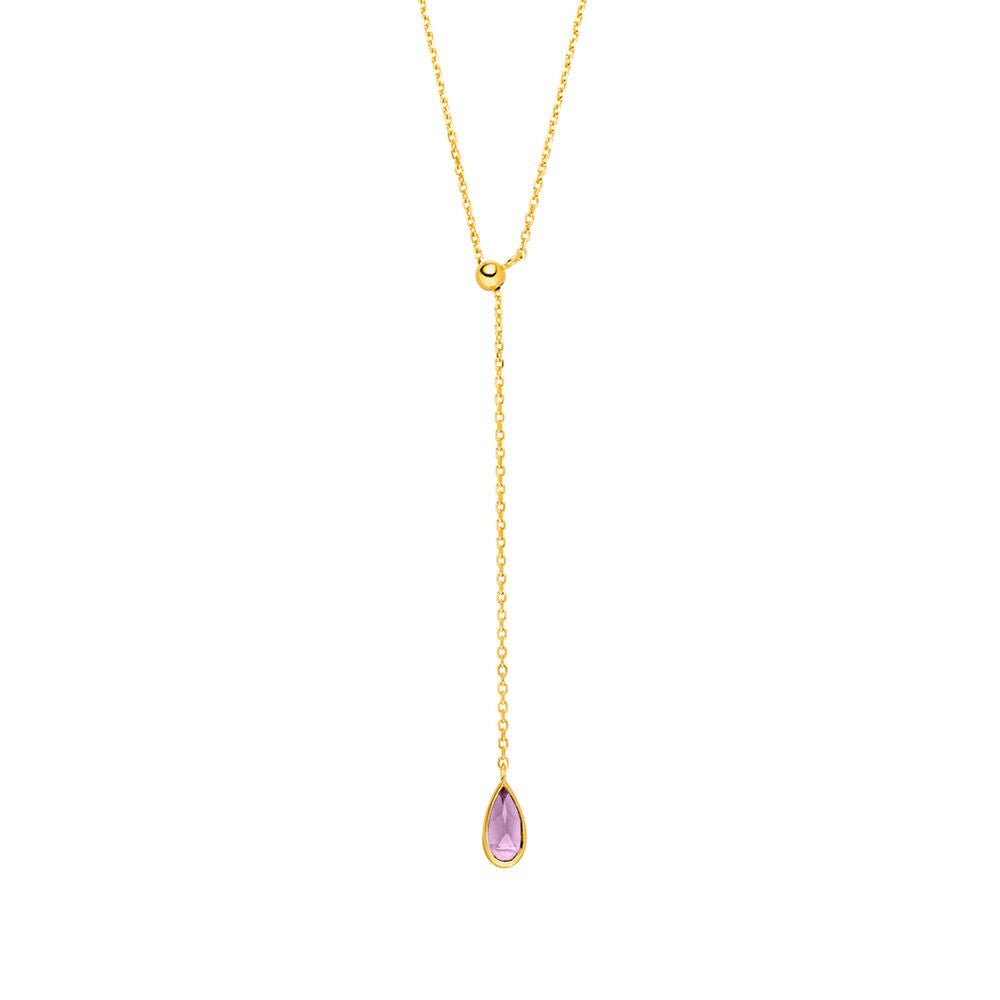 Leaf Kette Y-Gem Drop, Amethyst, vergoldet