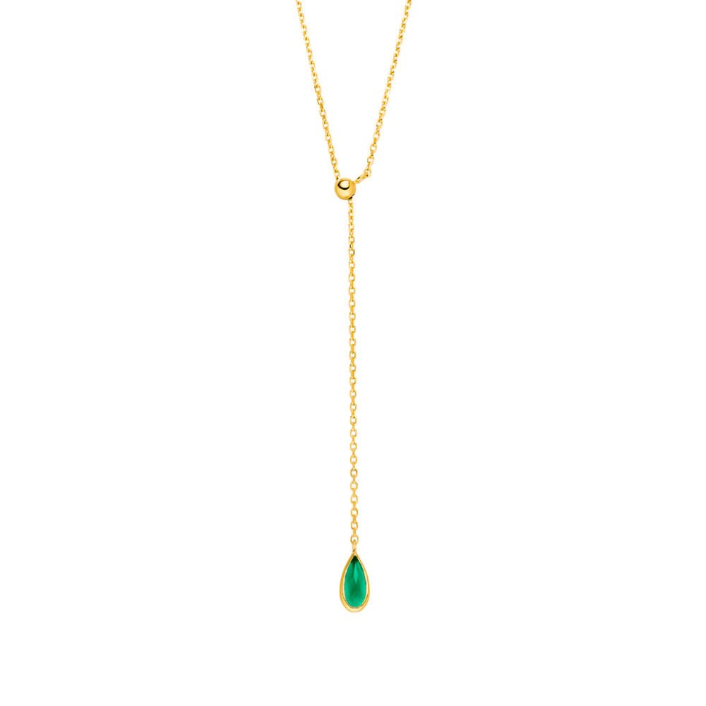 Leaf Kette Y-Gem Drop, grüner Achat, vergoldet