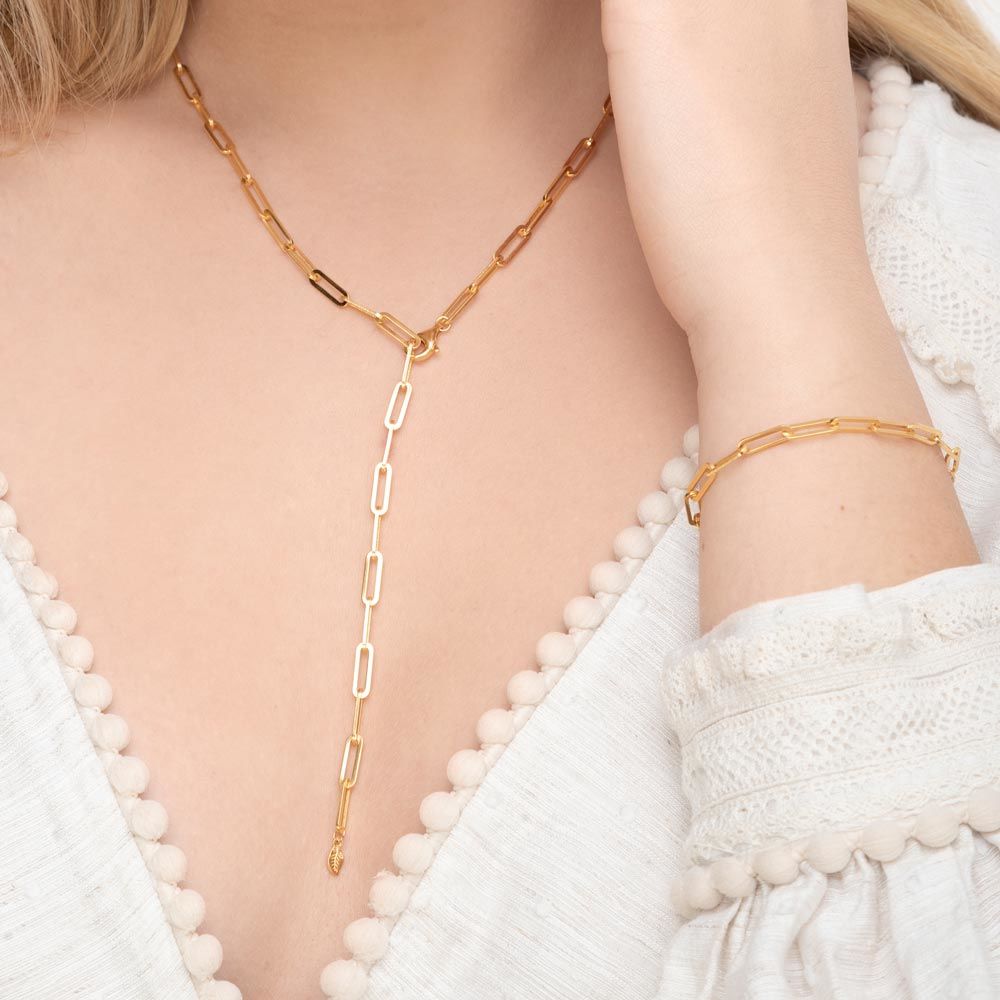 Leaf Kette Y-Square, vergoldet