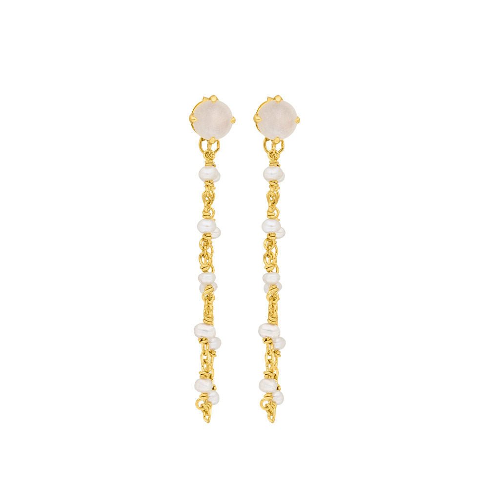 Leaf Ohrringe Flying Gem, Perle/Rosenquarz, vergoldet